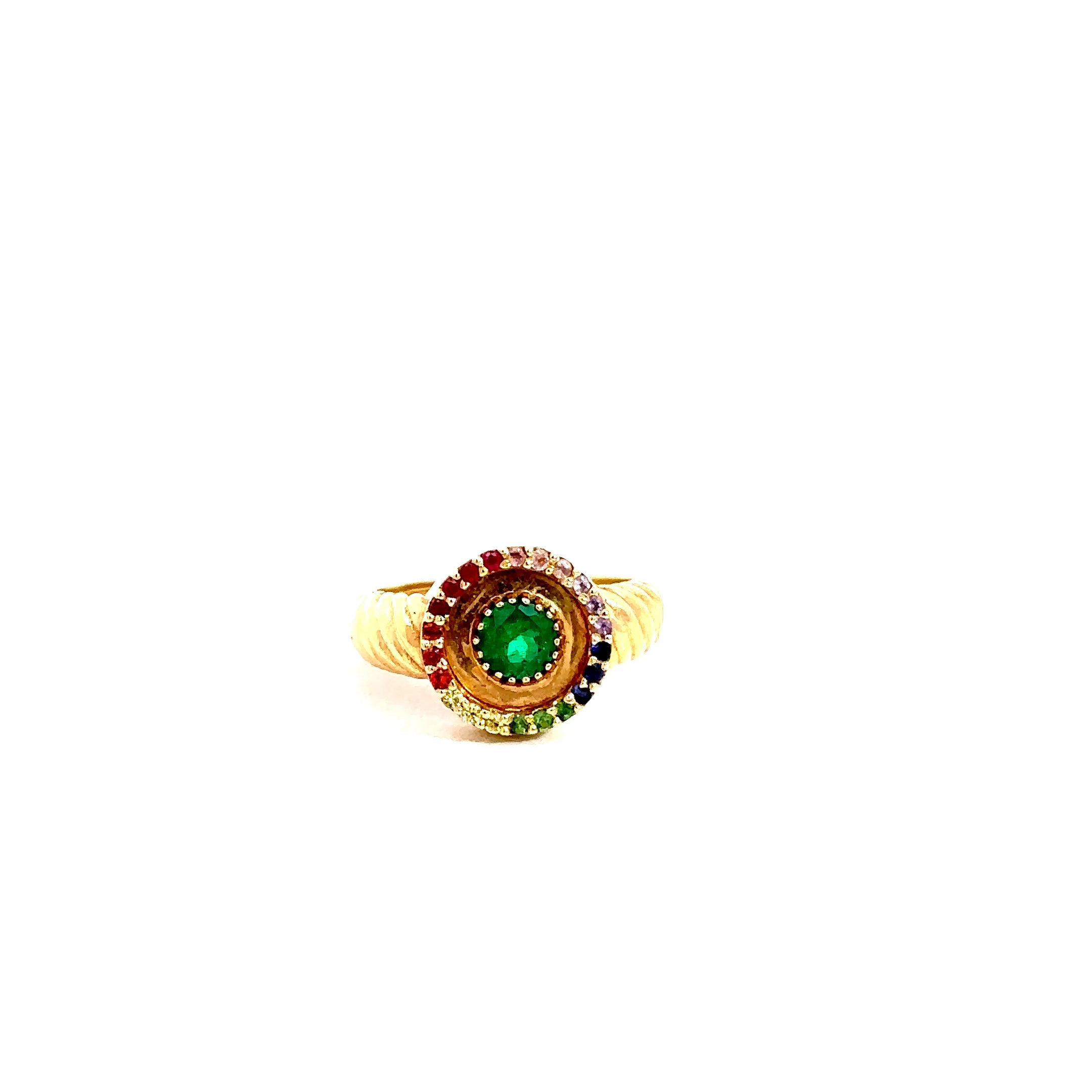 Anillo Sello Esmeralda arcoíris