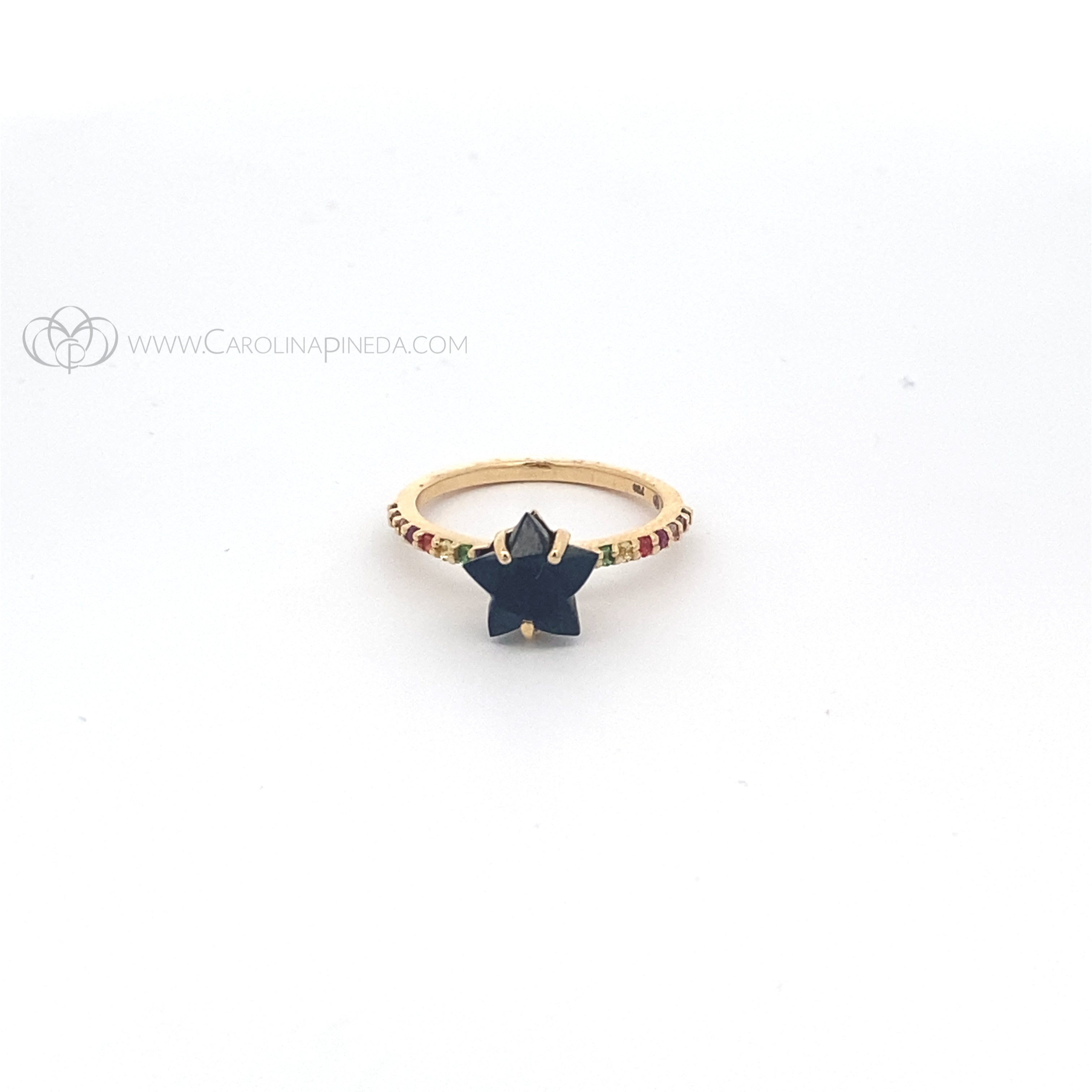 Anillo estrella 8 mm con zafiros de colores