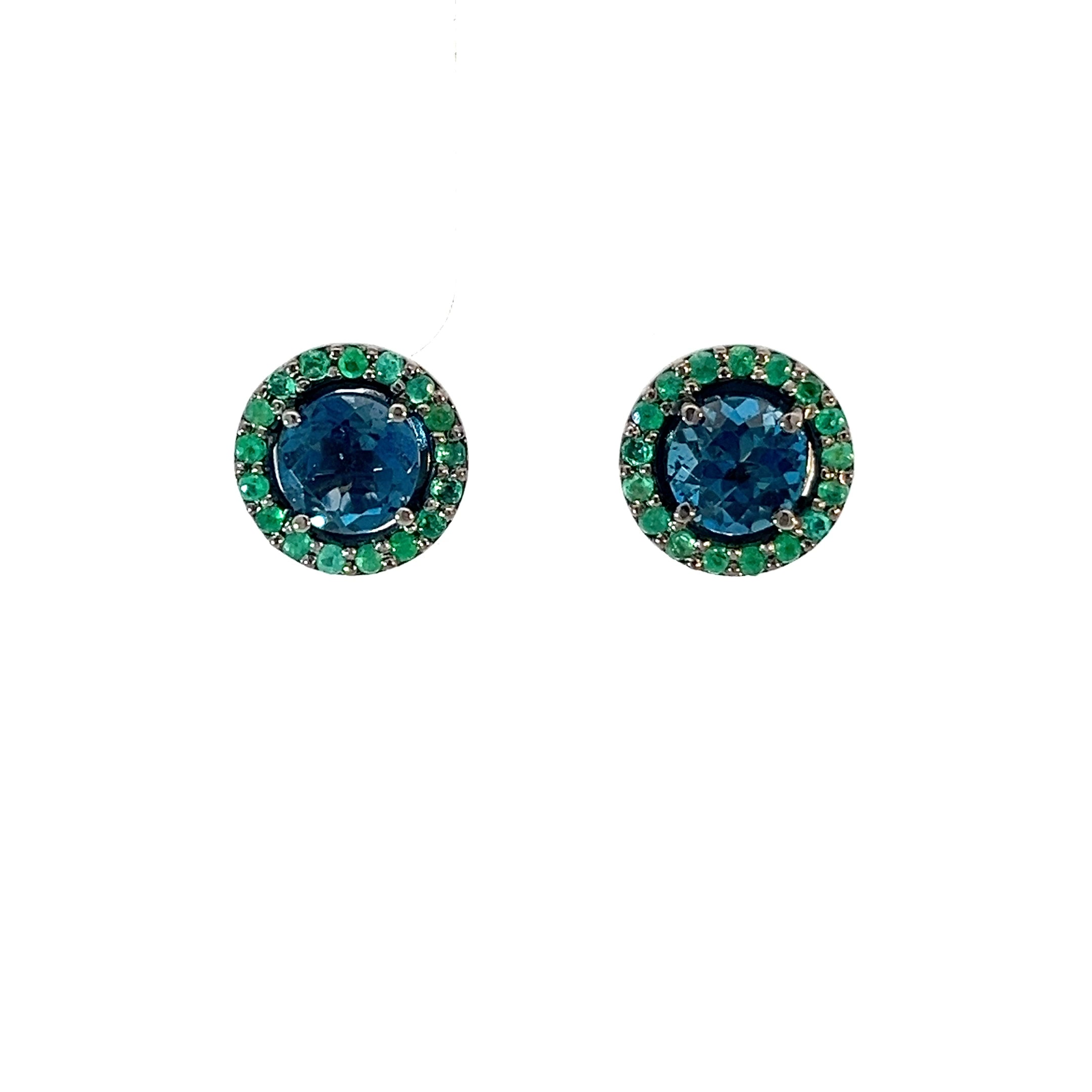Aretes Topacio London Blue Halo en Esmeraldas