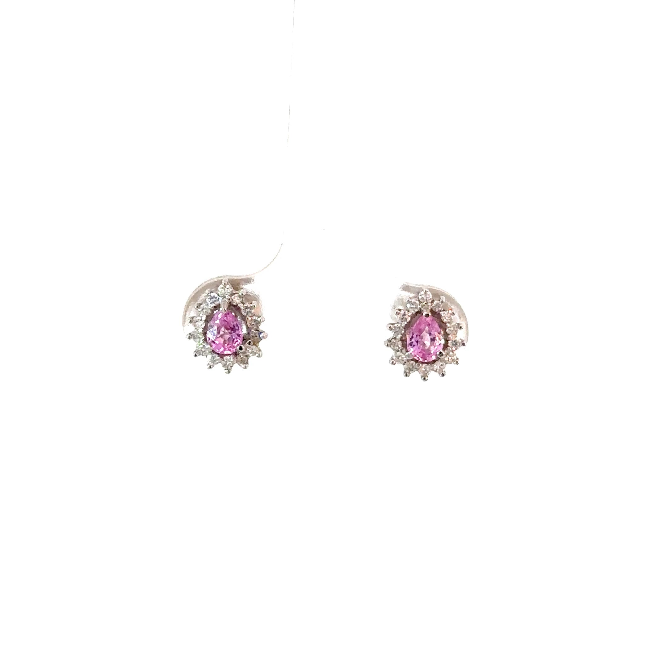 Aretes Hindi Zafiro rosado con diamantes Oro Blanco