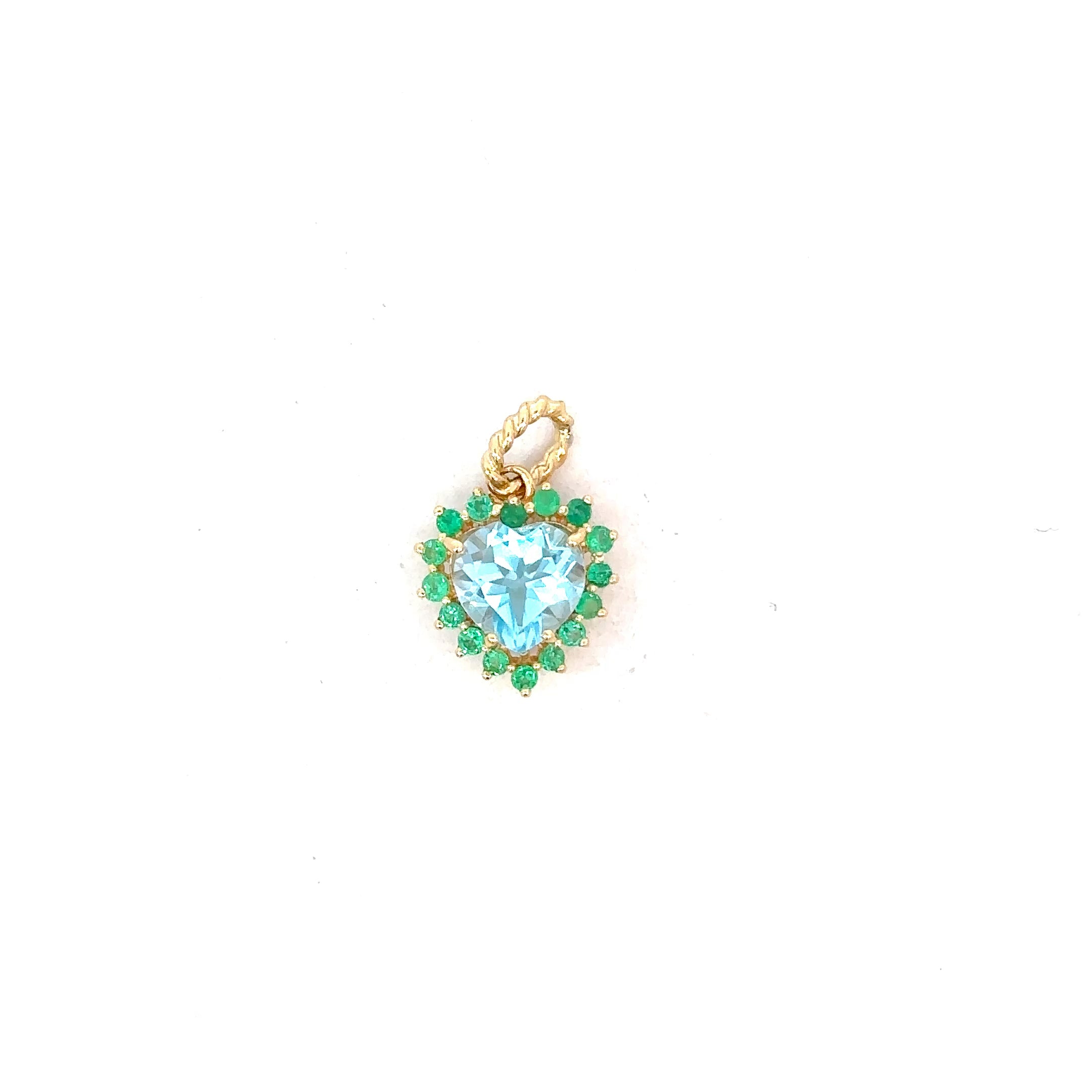 Dije Camelia Topacio Swiss Blue con esmeraldas 11mm
