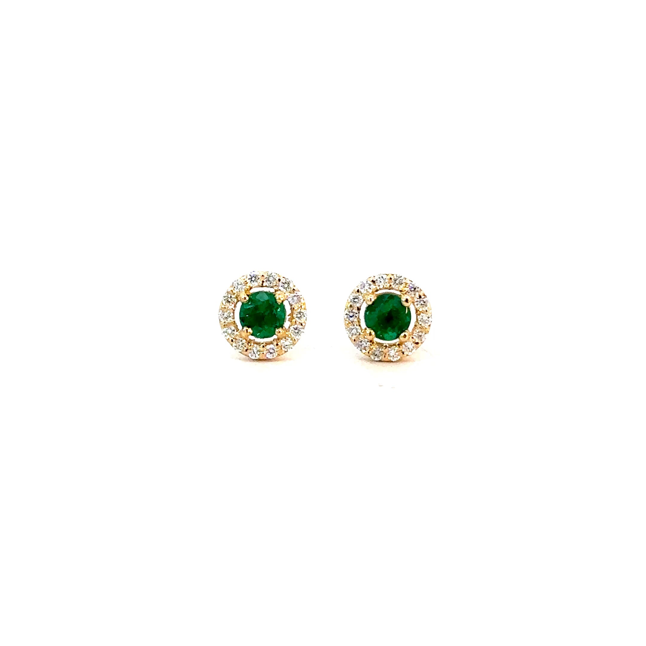 Aretes Esmeralda redonda halo diamantes 6mm