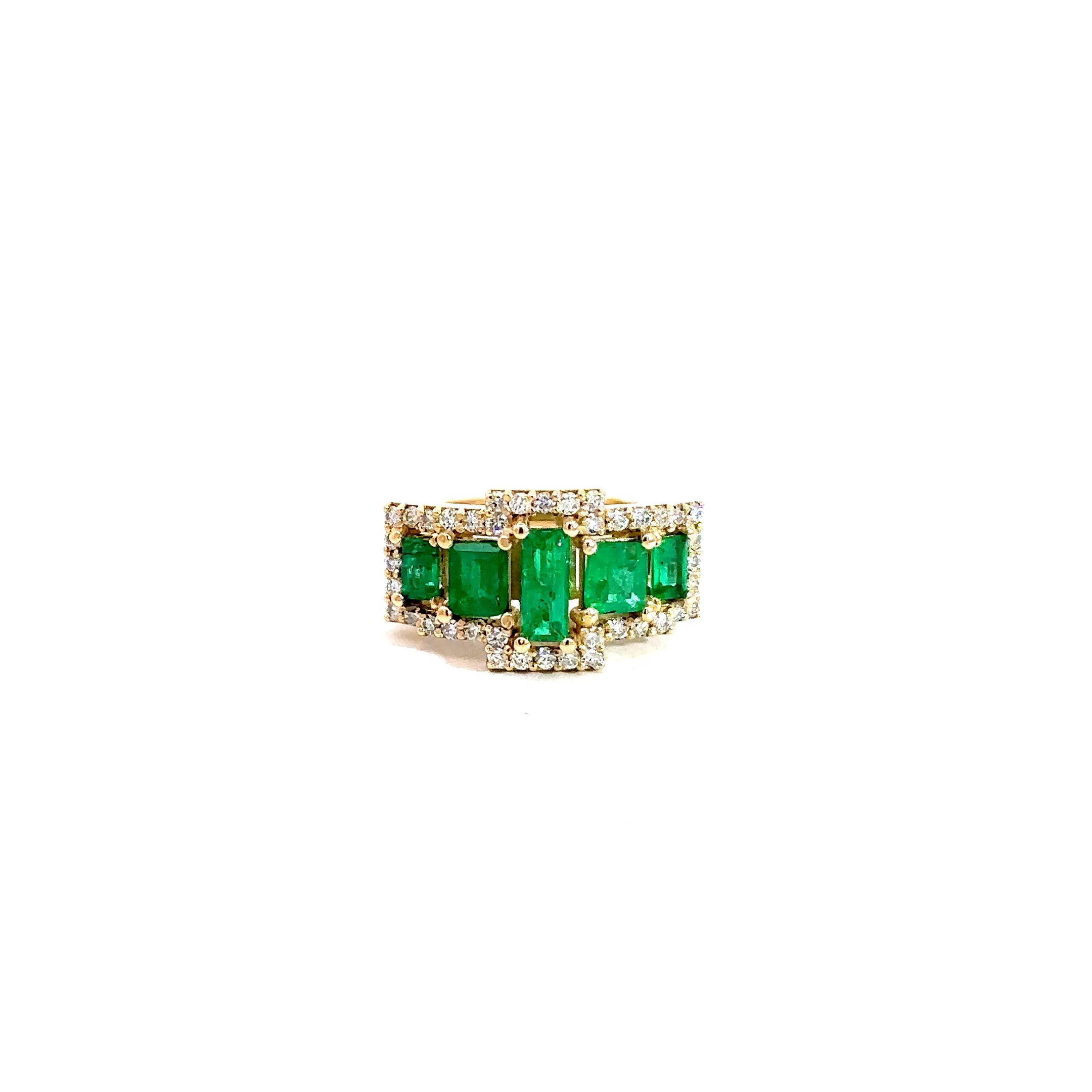 Anillo Art Deco esmeraldas halo en diamantes