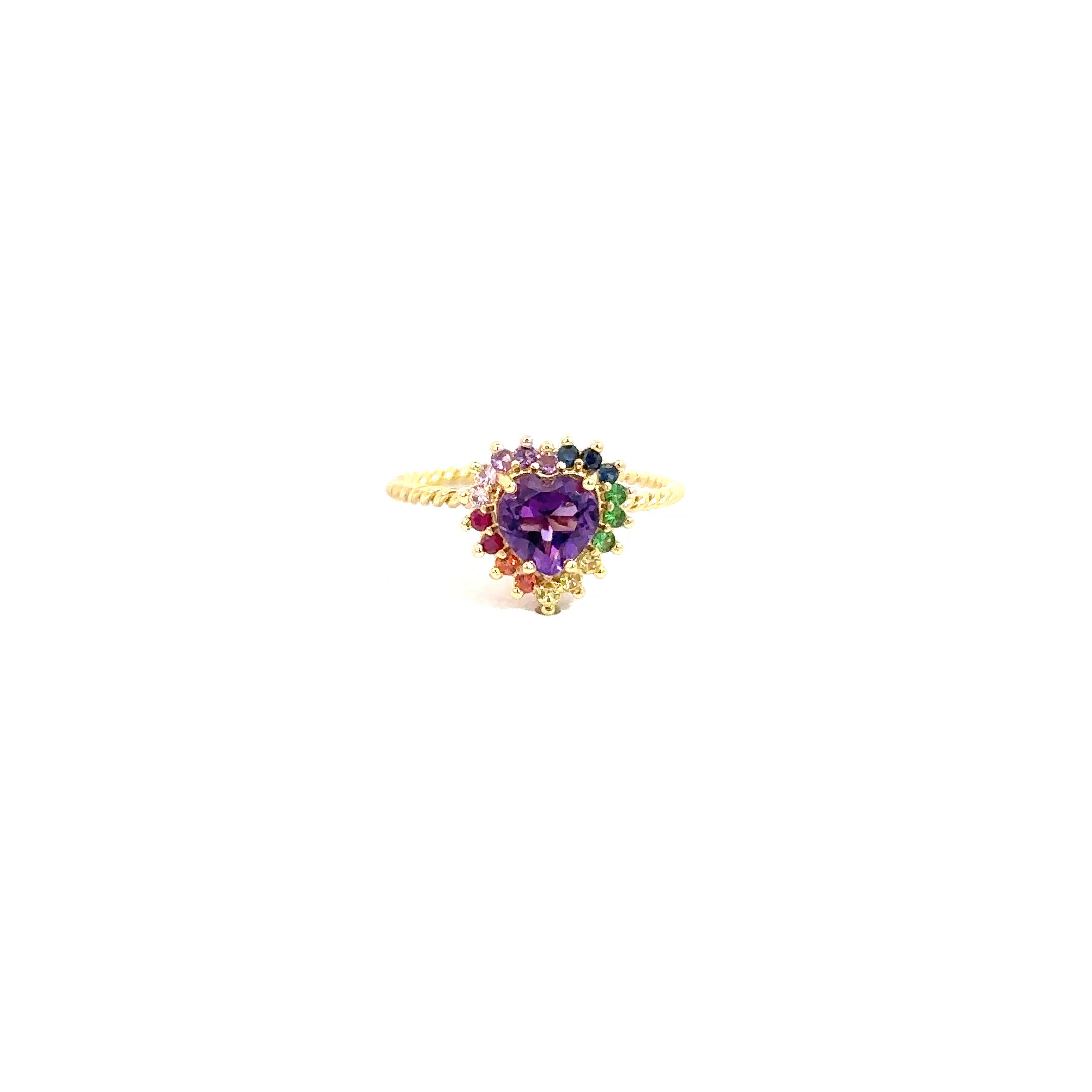 Anillo Camelia Amatista espiral mini cluster arcoíris 9mm