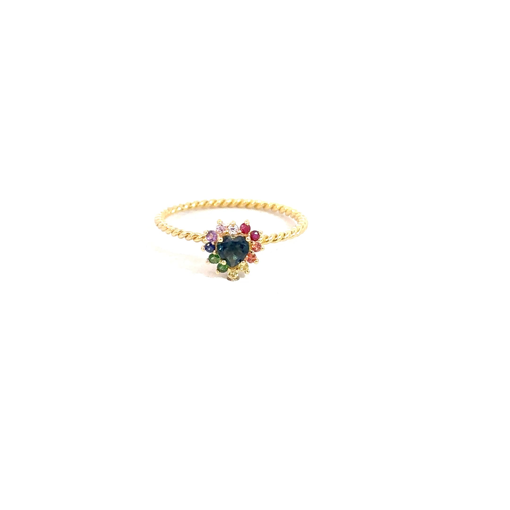 Anillo Camelia Topacio London Blue espiral mini cluster arcoíris 8mm