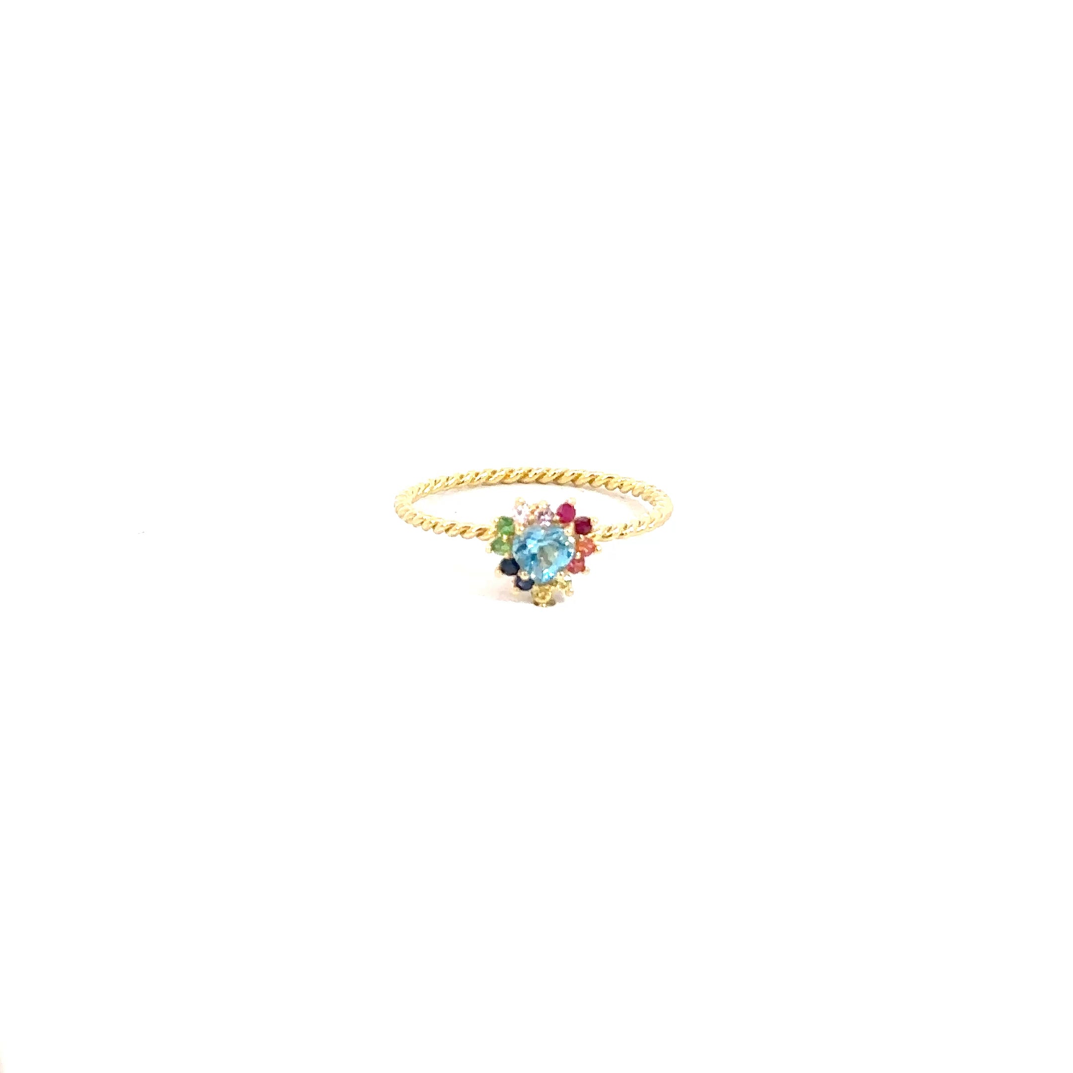 Anillo Camelia Topacio swiss blue espiral mini cluster arcoíris 8mm