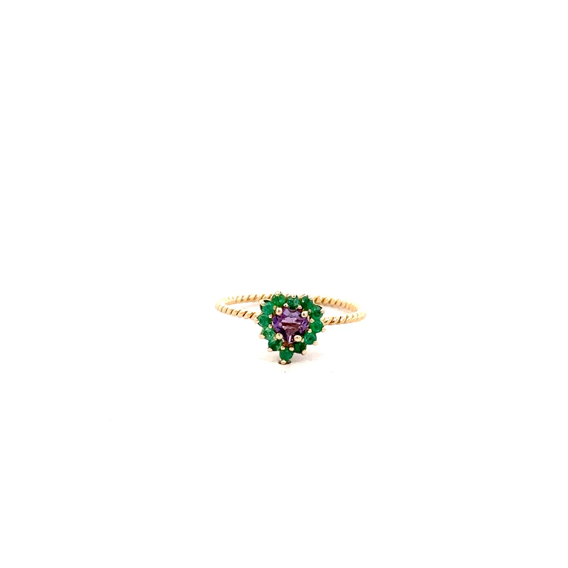 Anillo Camelia amatista con esmeraldas 7mm