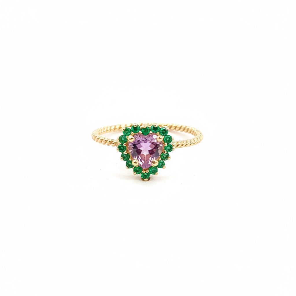 Anillo Camelia amatista con esmeraldas 8mm