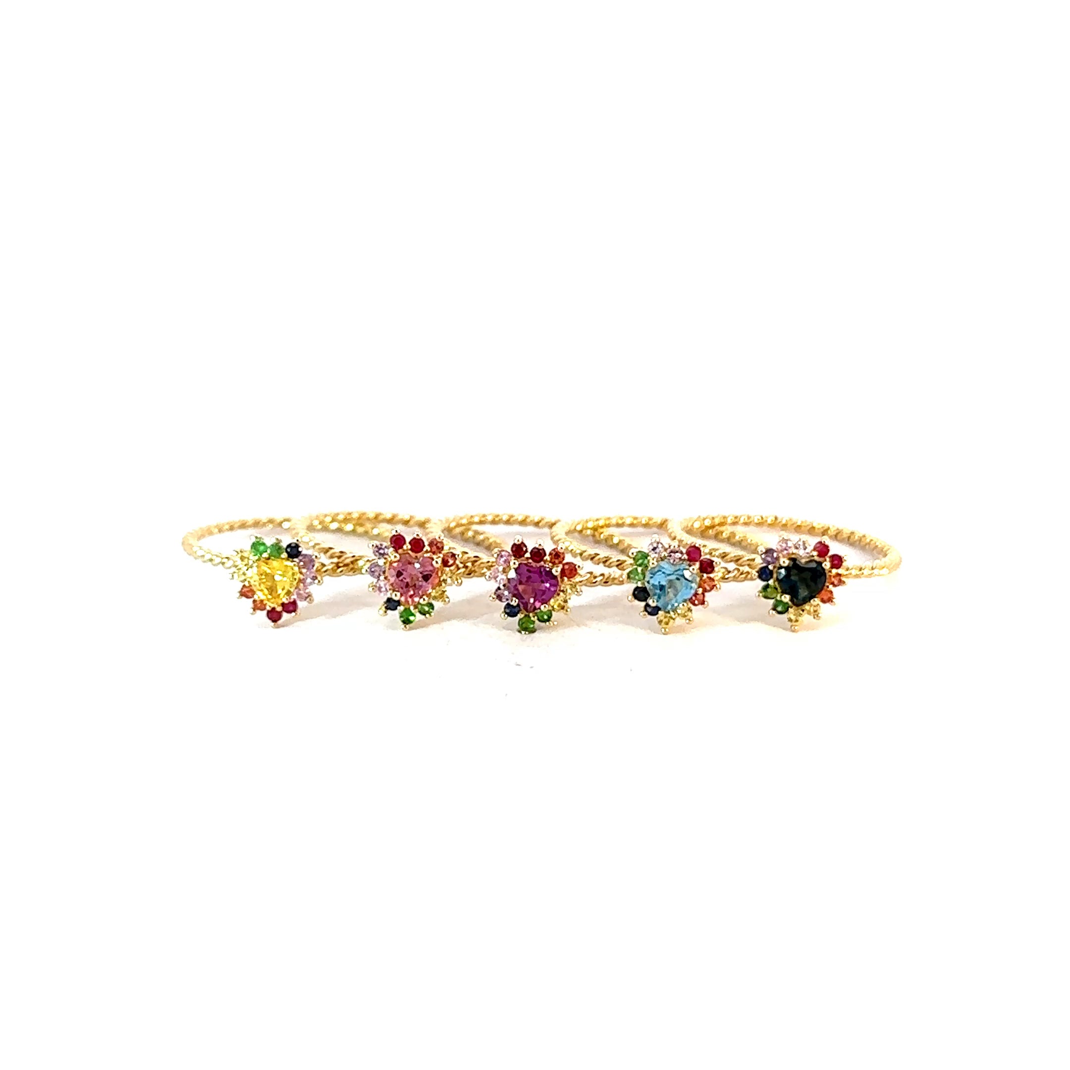 Anillo Camelia espiral mini cluster arcoíris 8mm