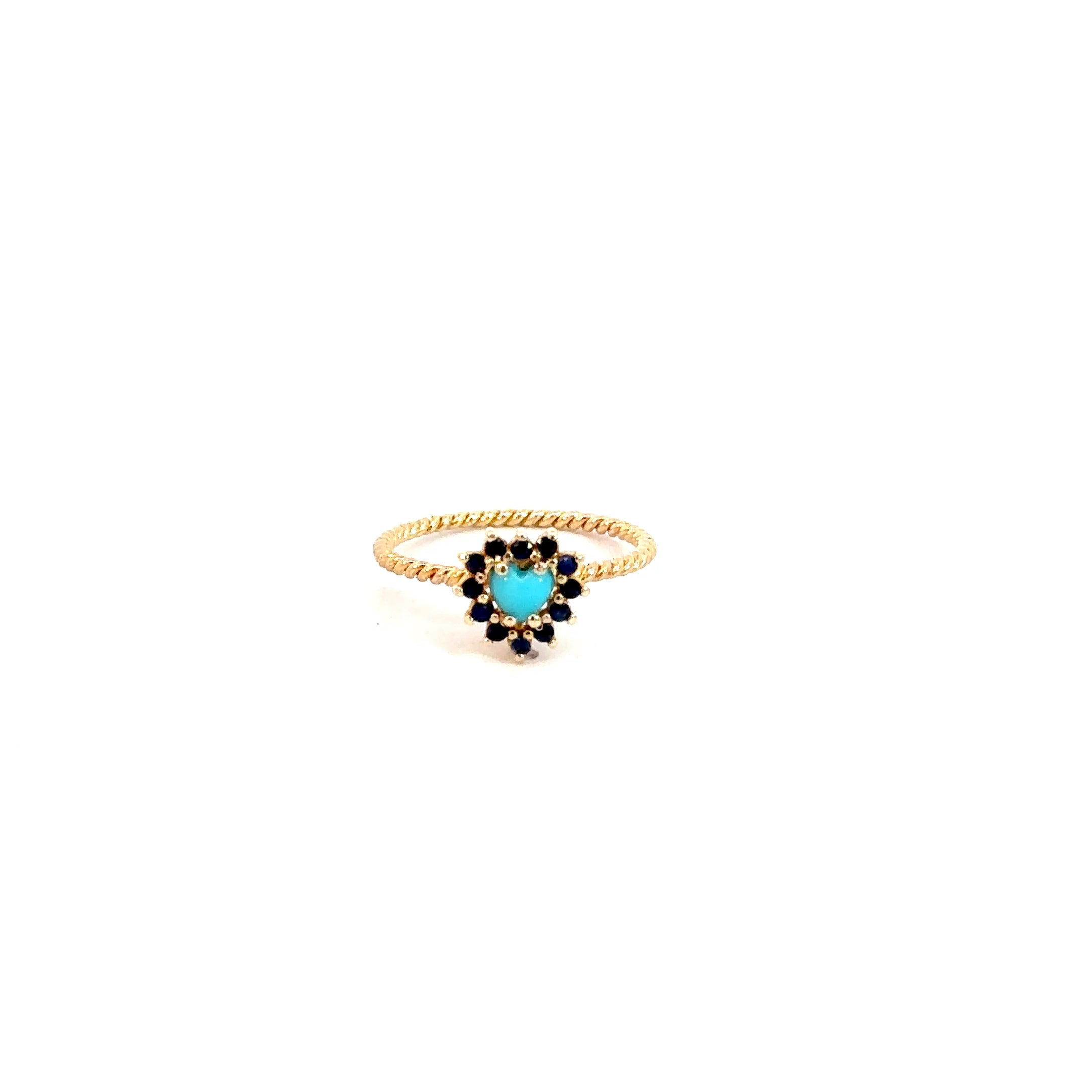 Anillo Camelia turquesa con zafiros azules