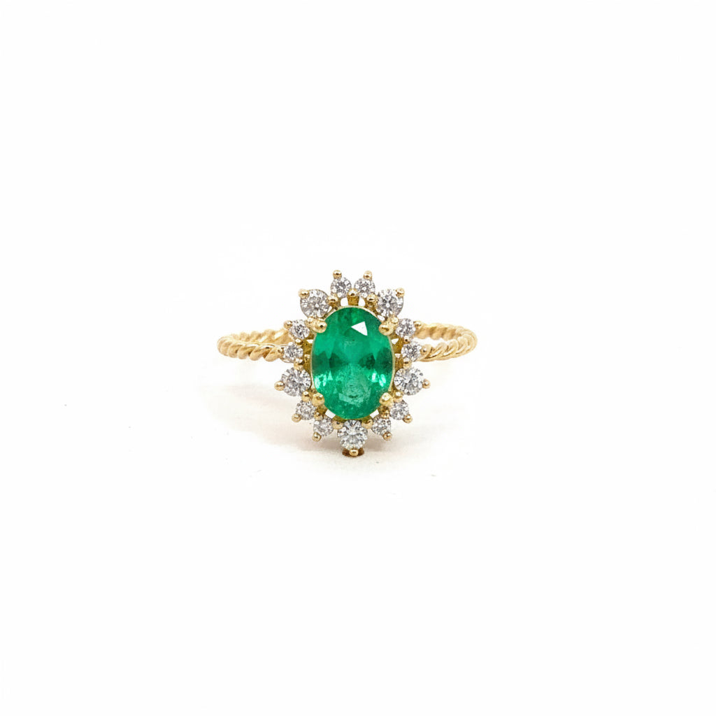 Anillo aurora Esmeralda y diamantes