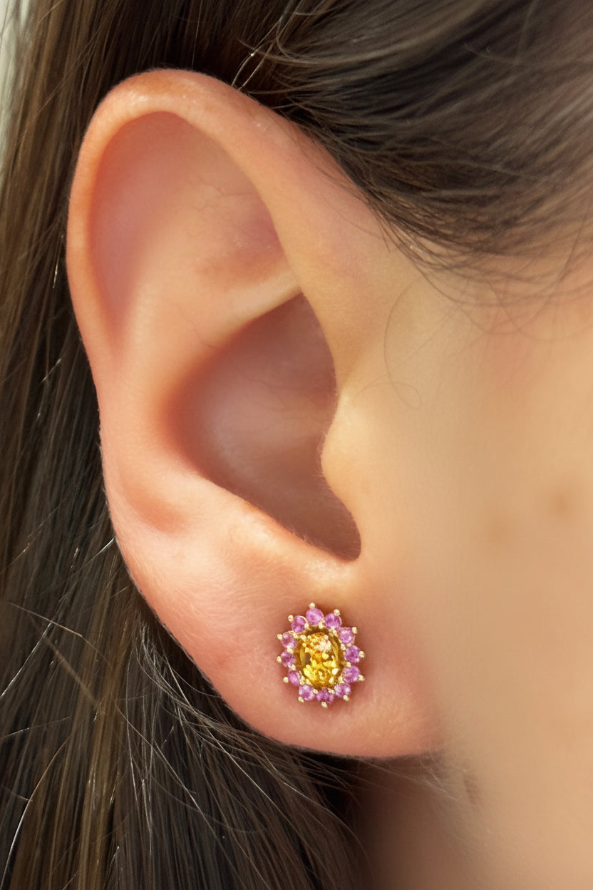 Arete Antoniette zafiros naranja y zafiros rosados 8,8mm