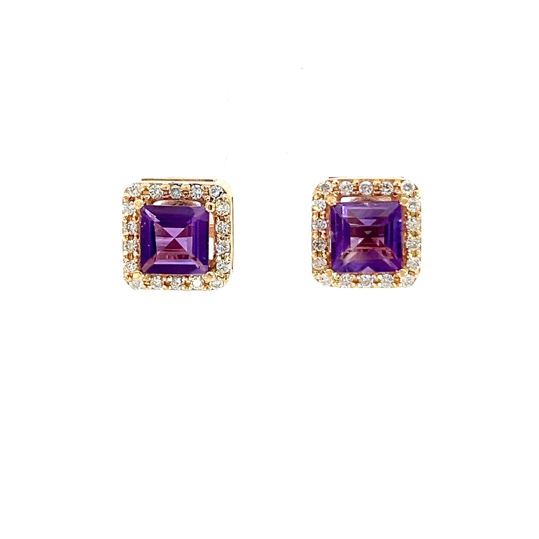 Aretes Amatista Halo en Diamantes 9 mm