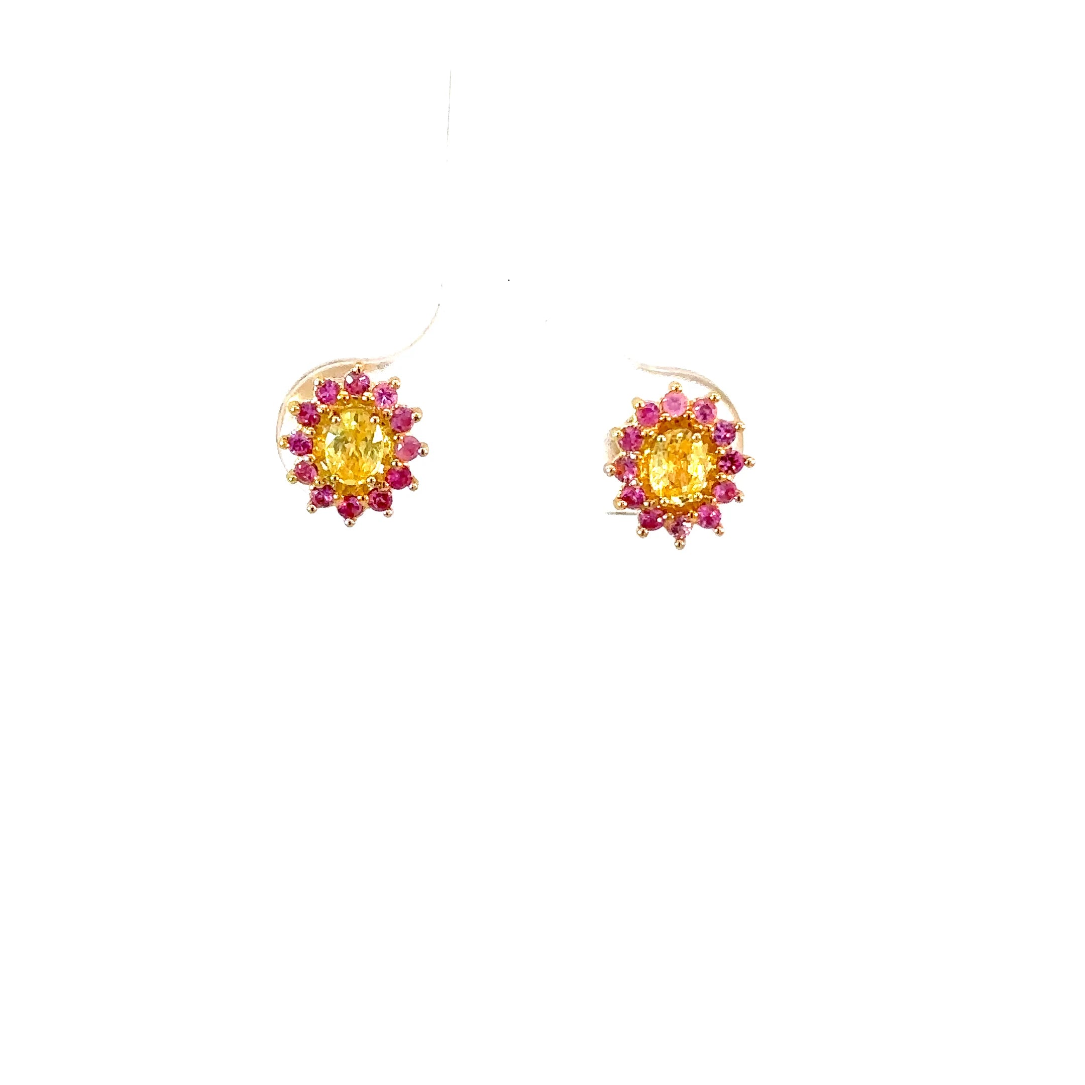 Aretes Antoniette Zafiros amarillos con zafiros rosados 7mm