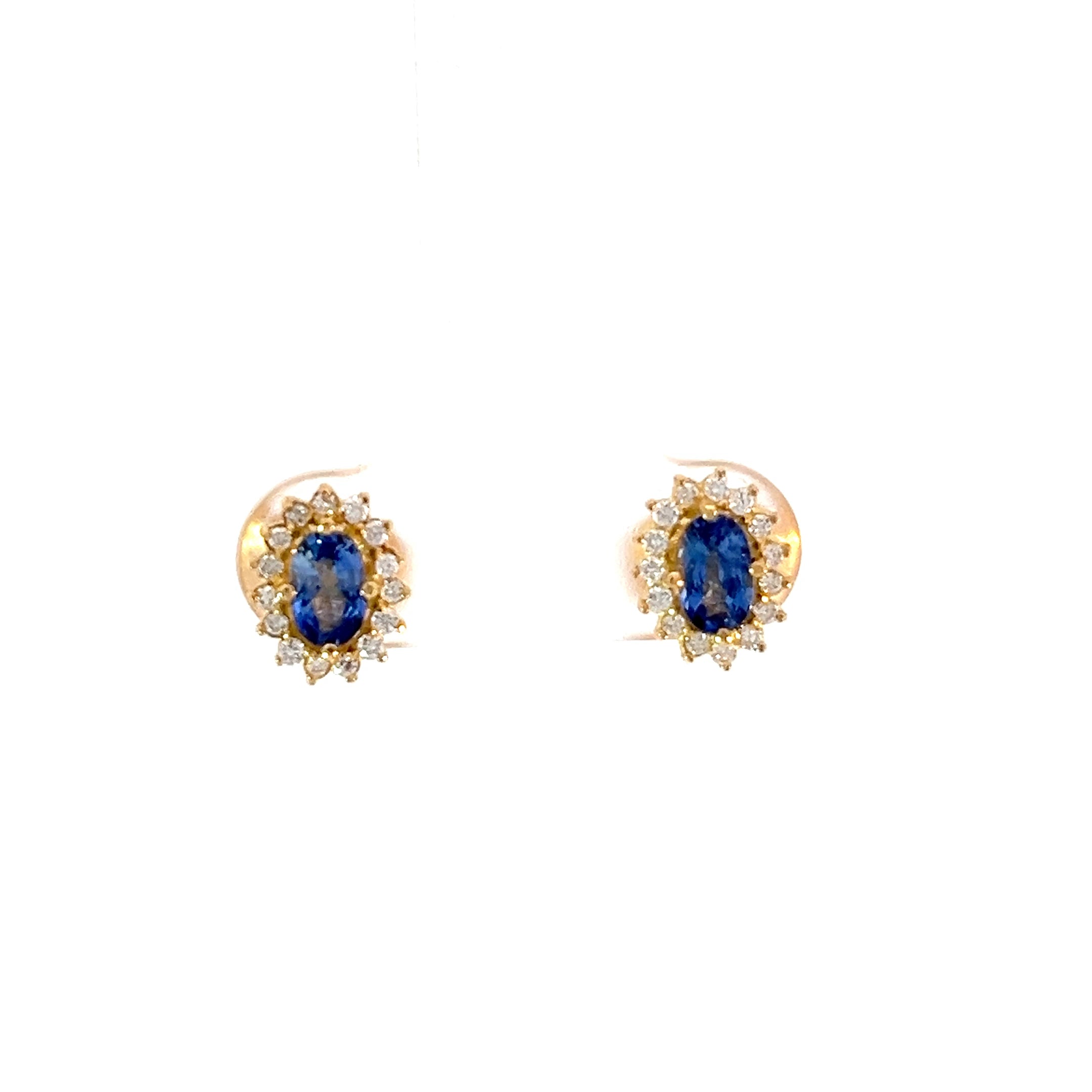 Aretes Antoniette Zafiros azules y diamantes 8mm- Oro amarillo