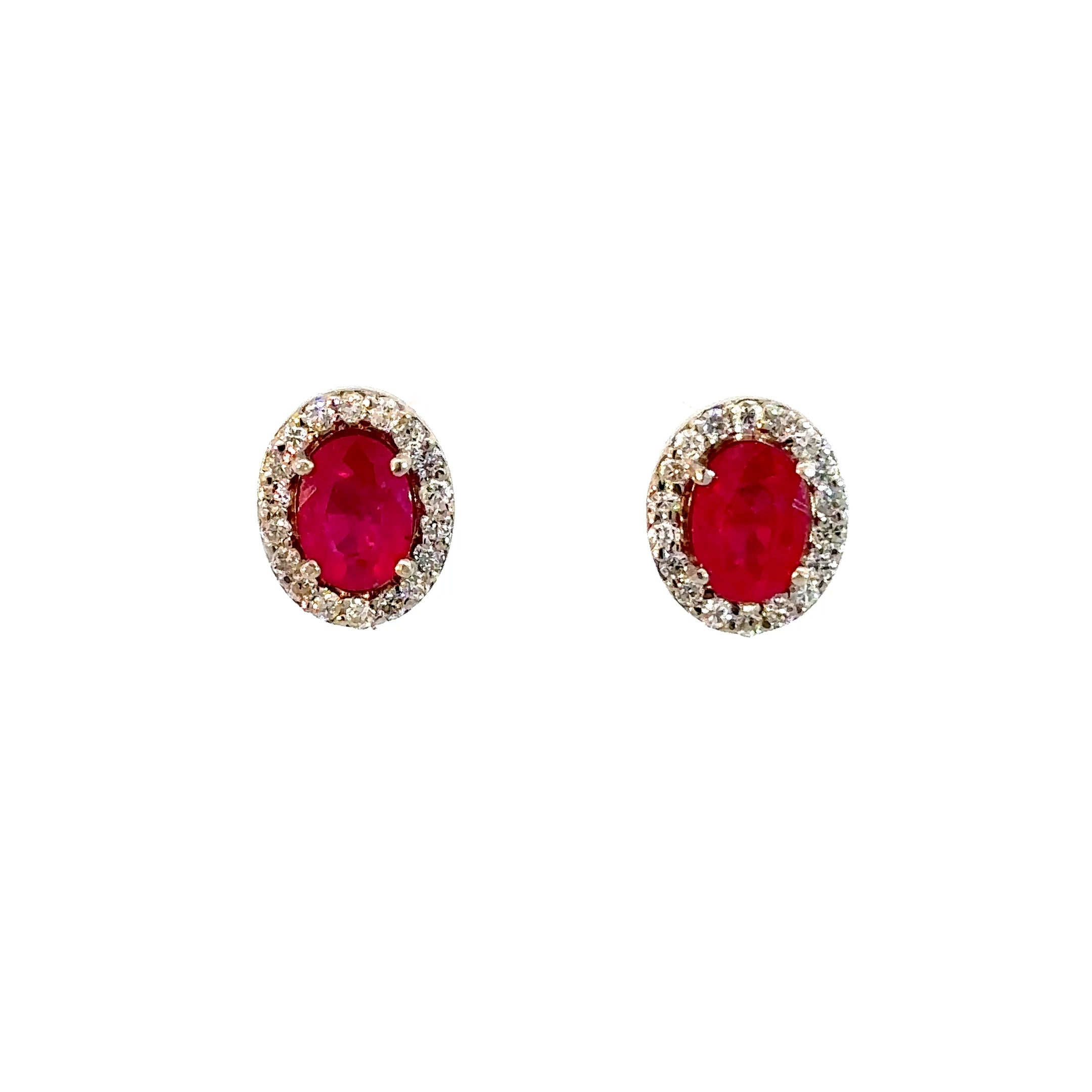 Aretes Antoniette rubí Halo diamantes 10mm - Oro blanco