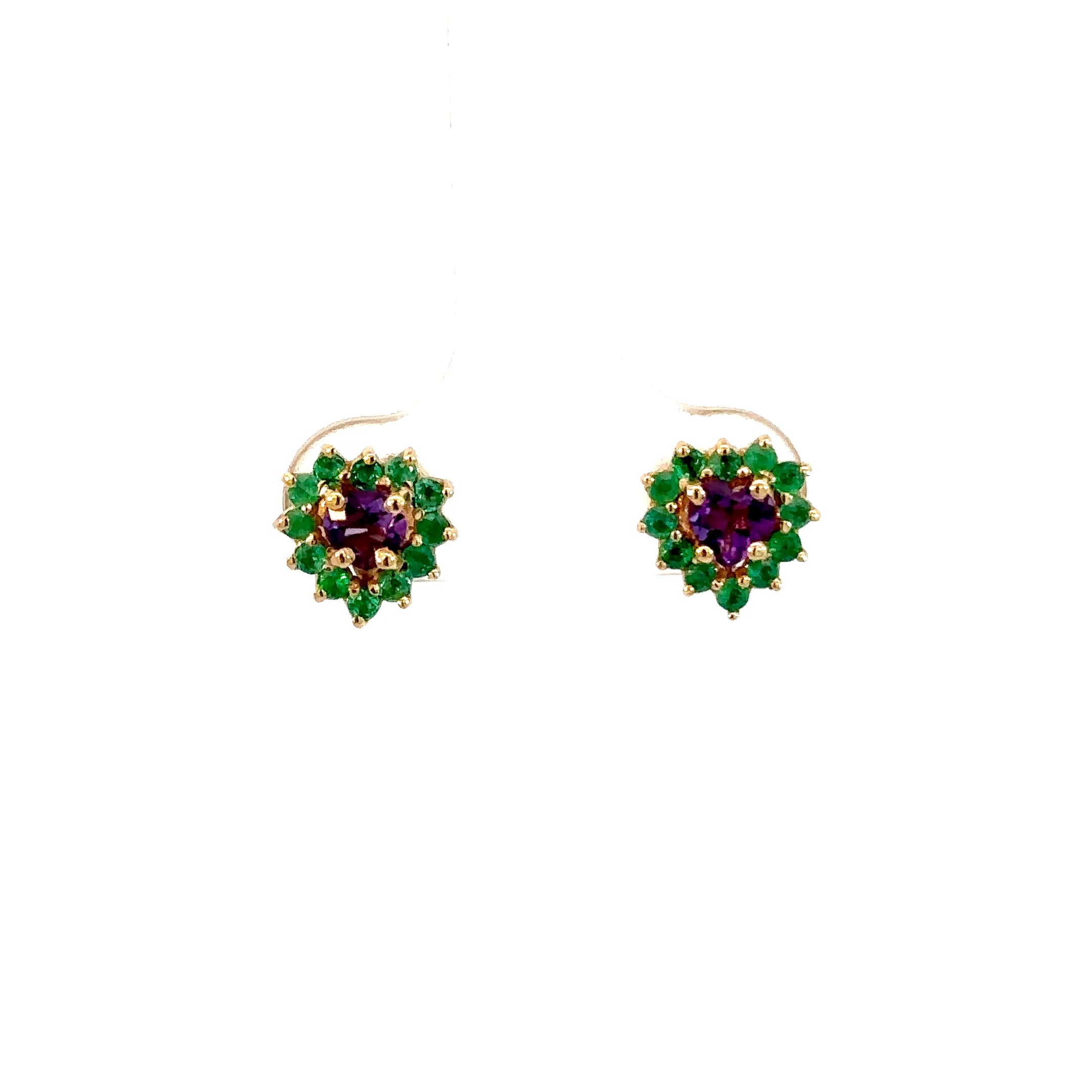Aretes Camelia amatista con esmeraldas 7mm