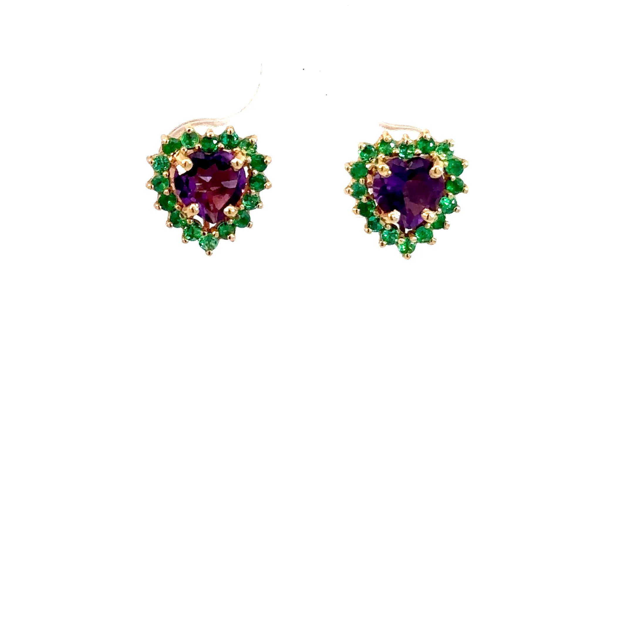 Aretes Camelia amatista con esmeraldas 9mm