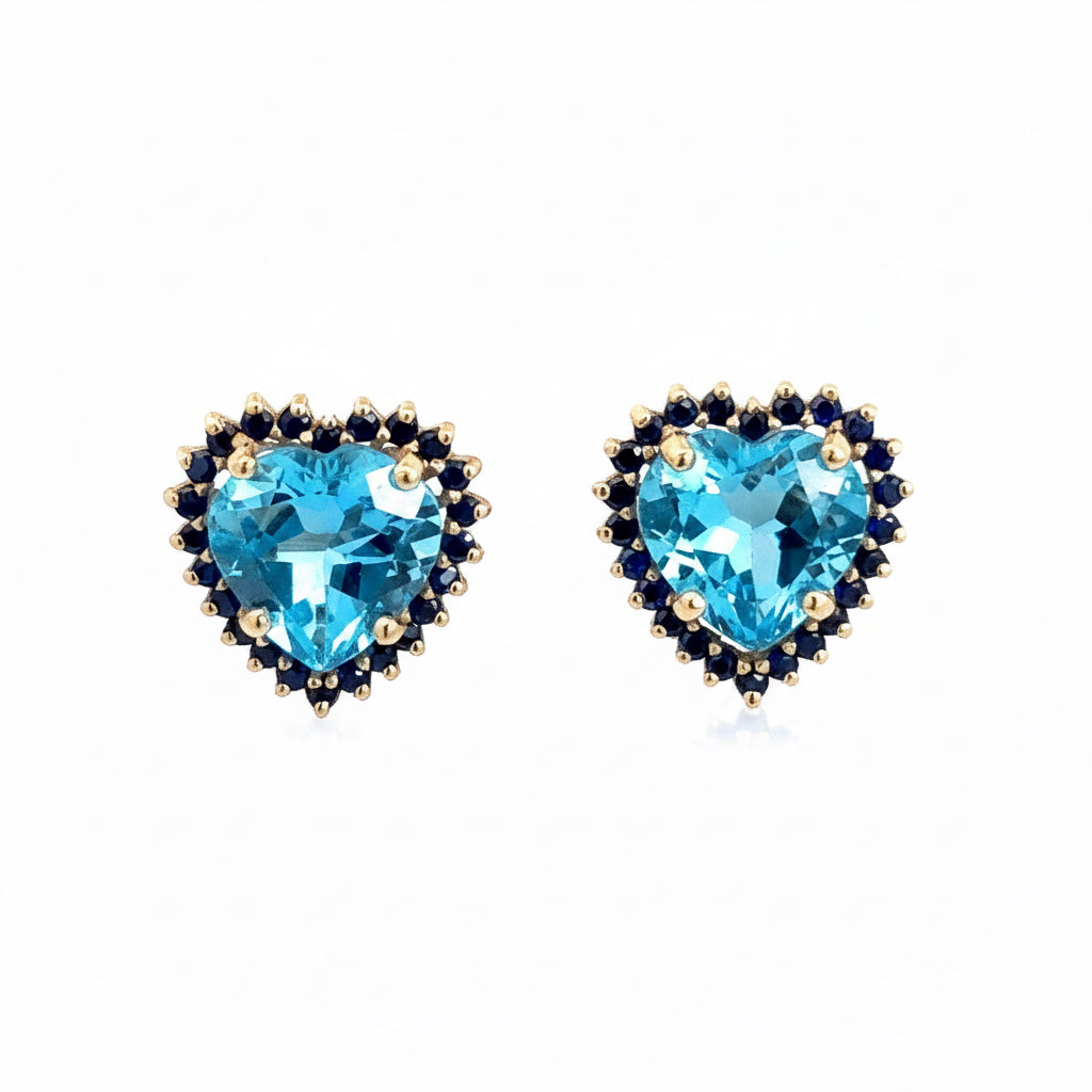 Aretes Camelia topacio swiss blue 12mm con zafiros azules