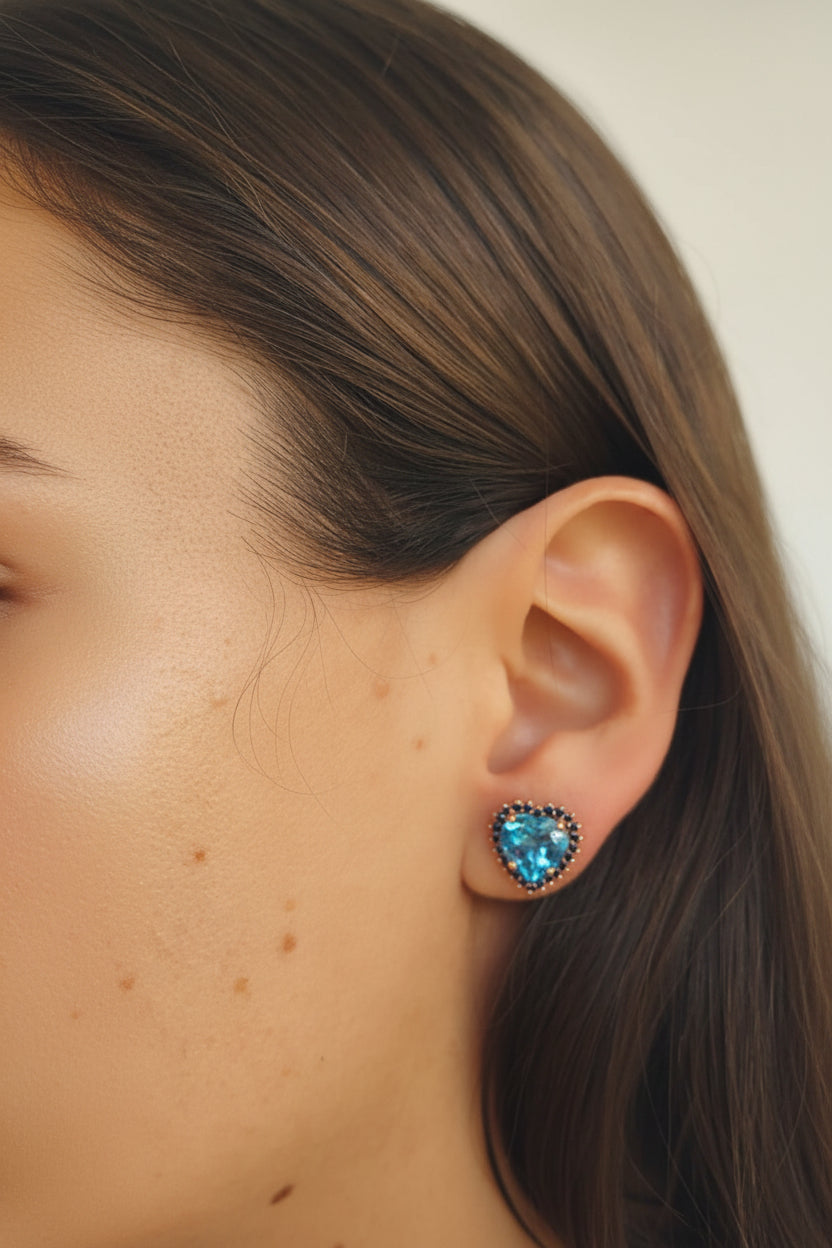 Aretes Camelia topacio swiss blue 12mm con zafiros azules