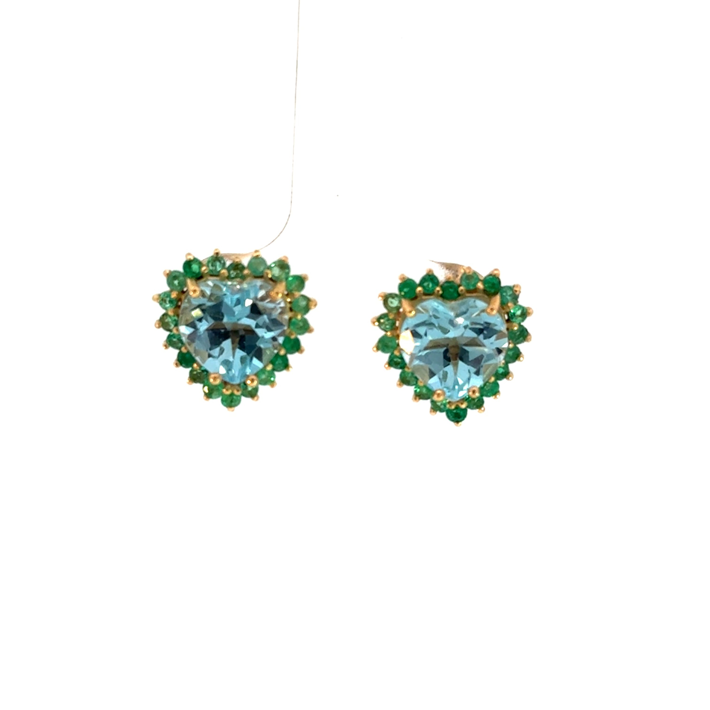 Aretes Camelia topacio swiss blue con esmeraldas 10mm