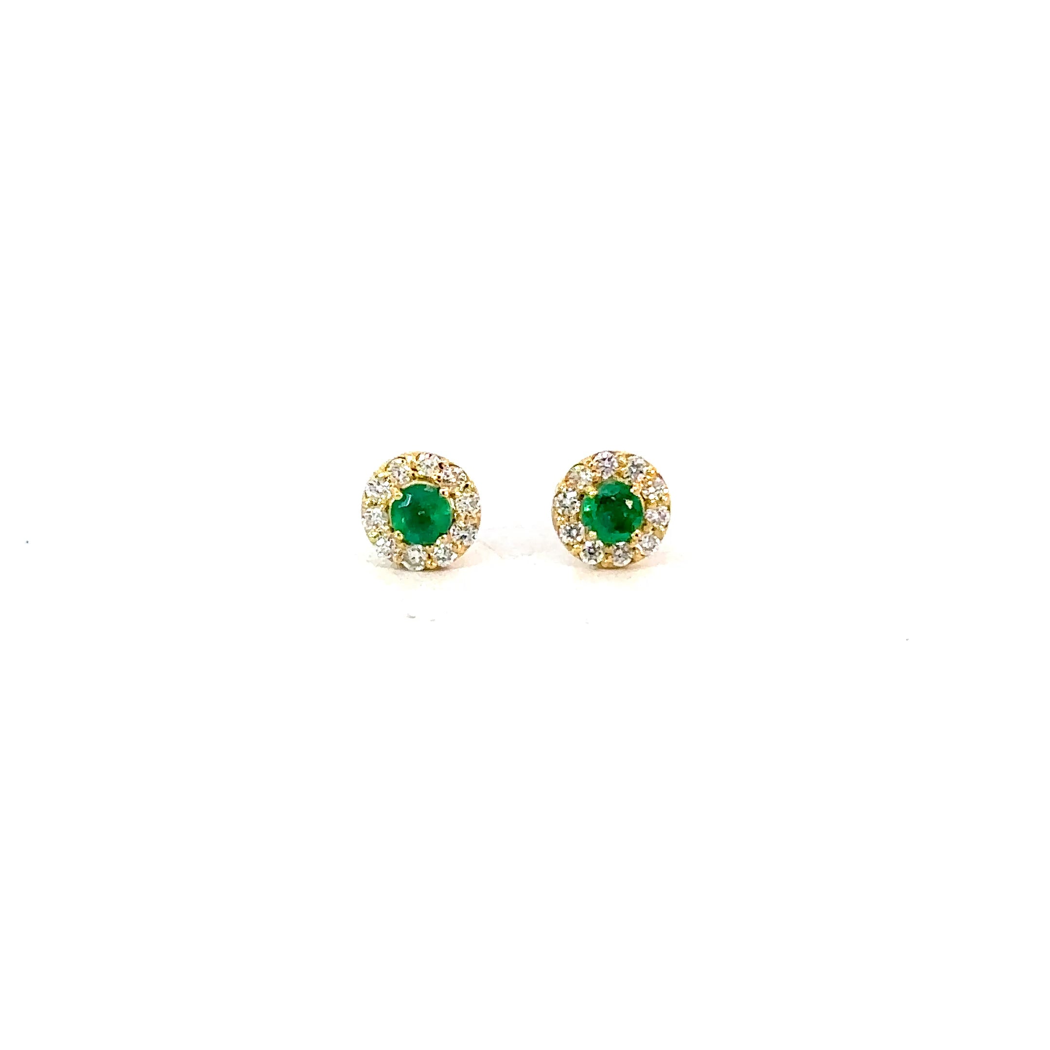 Aretes Esmeralda redonda halo diamantes 4,5mm