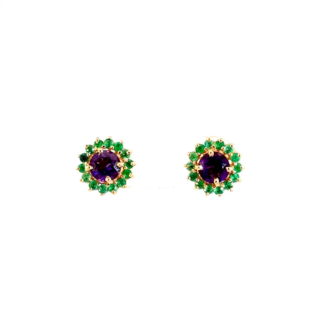 Aretes Flora Amatista con esmeralda 10mm