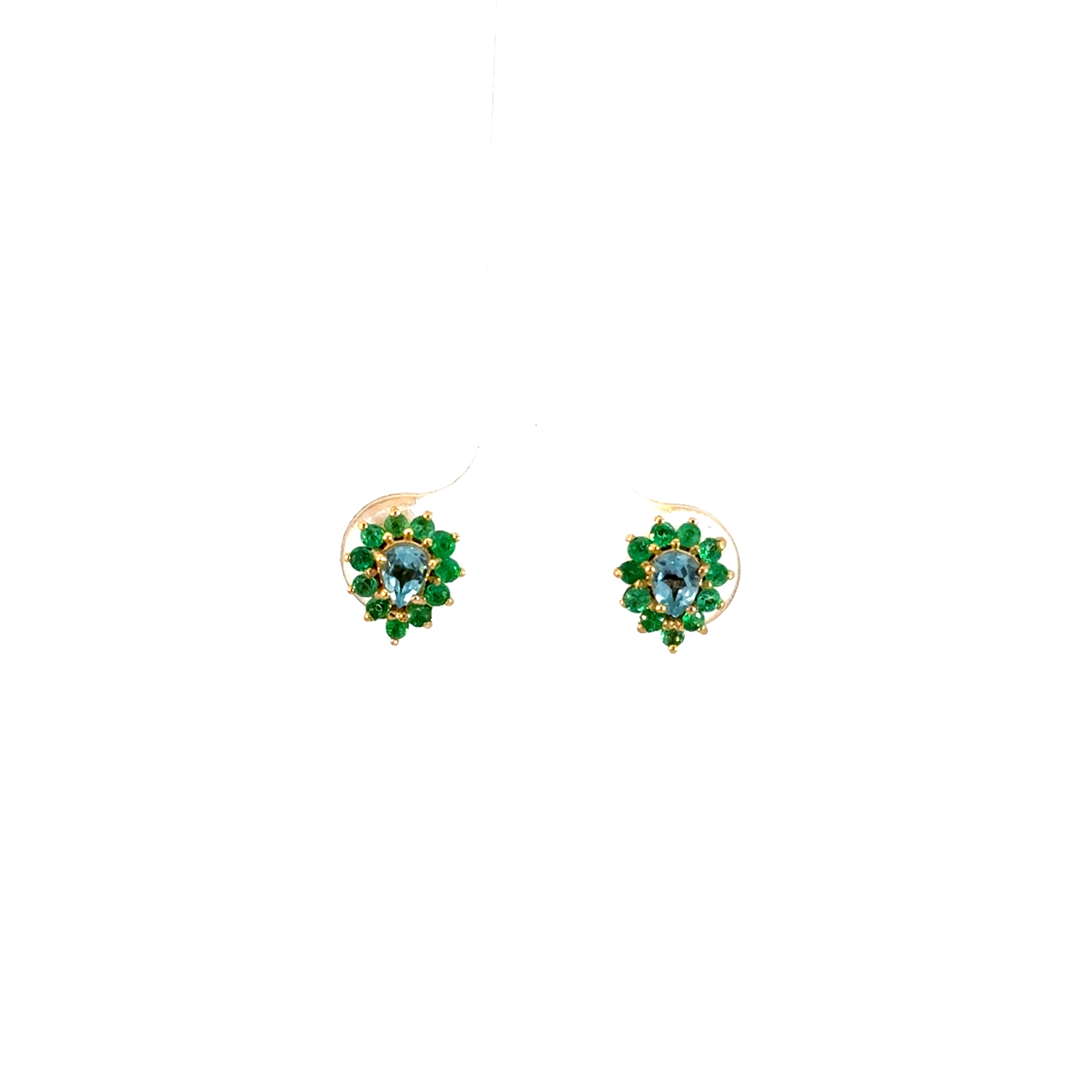 Aretes Hindi Topacio swiss blue con esmeraldas 7mm