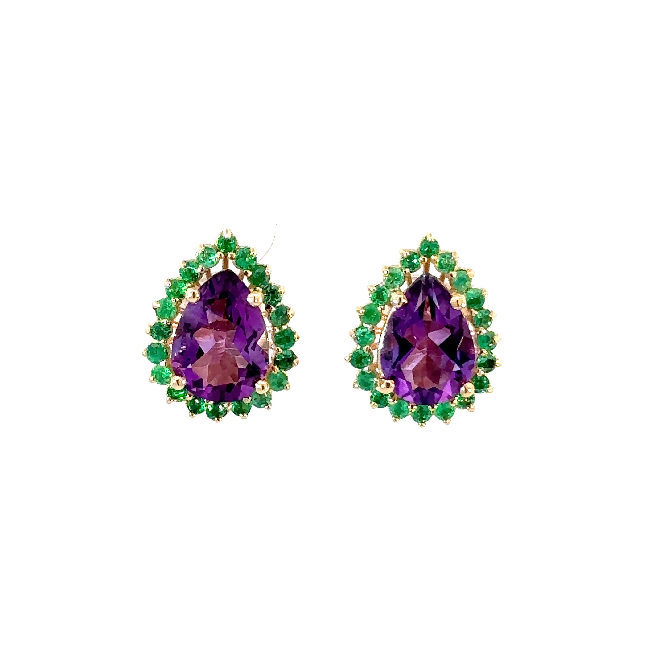 Aretes Hindi grandes amatista y esmeraldas
