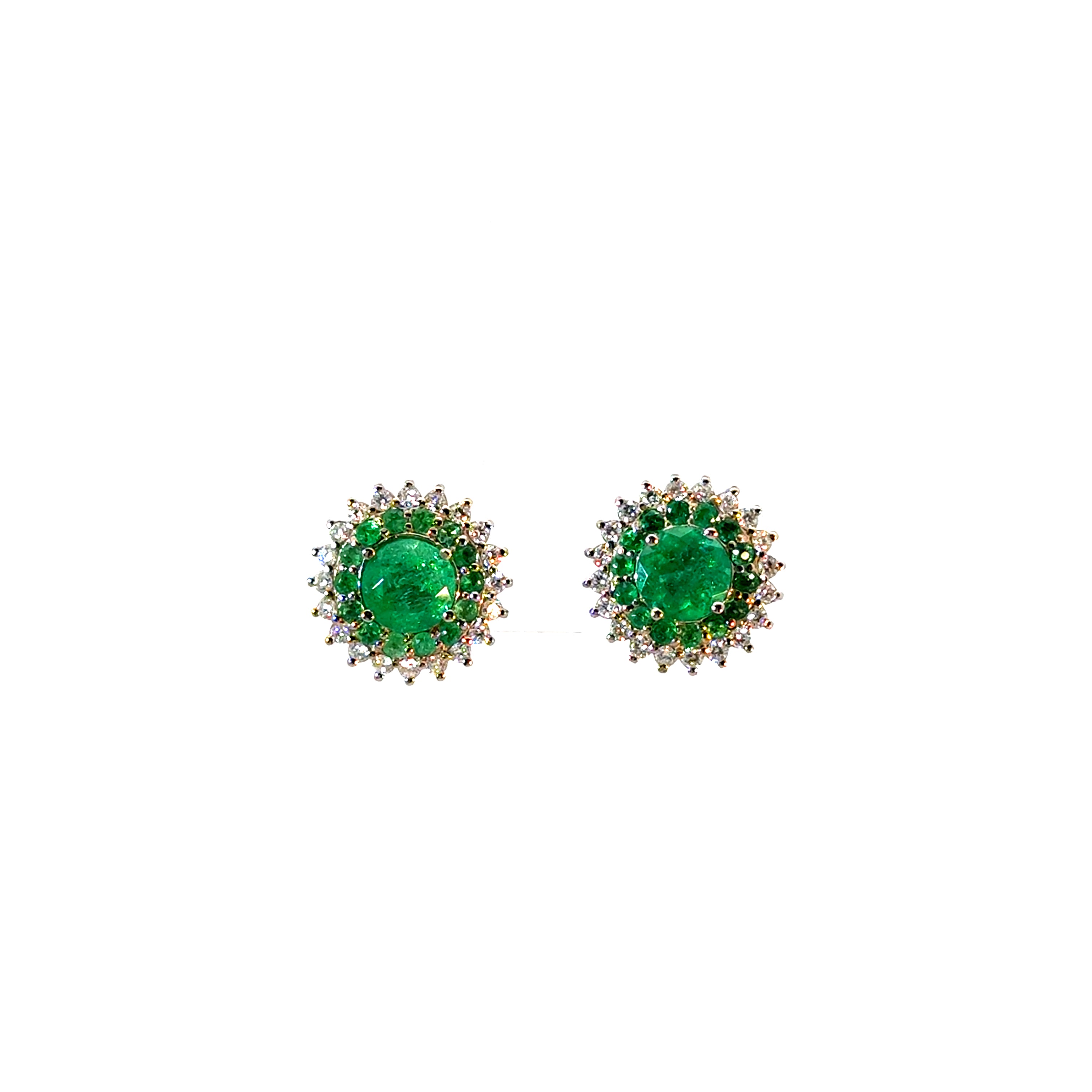 Aretes Maranta 13mm  Redondo Esmeralda halo esmeralda y diamantes oro blanco