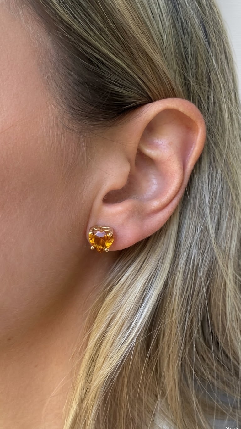 Aretes corazón citrino 8mm