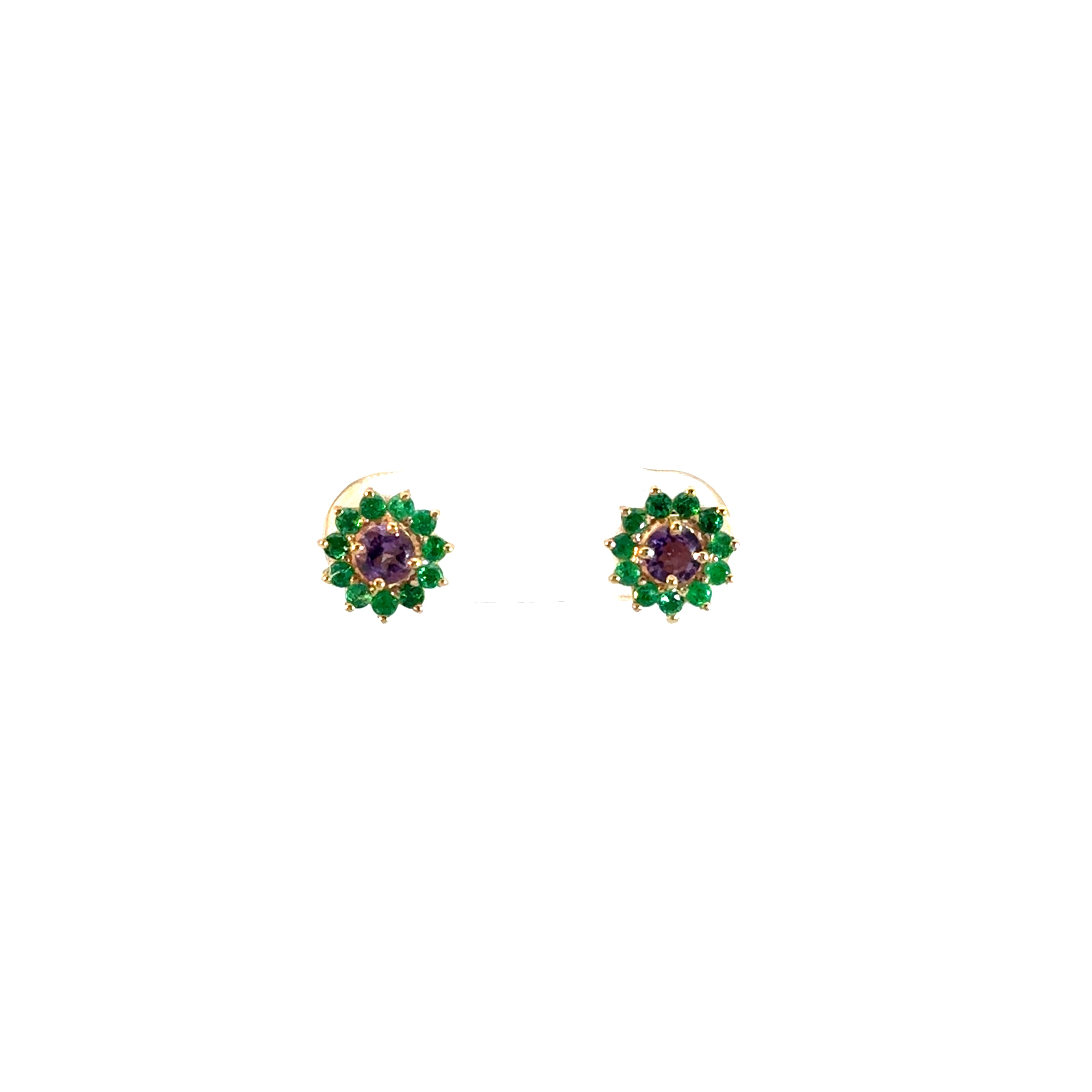 Aretes flora amatista con esmeraldas 8mm