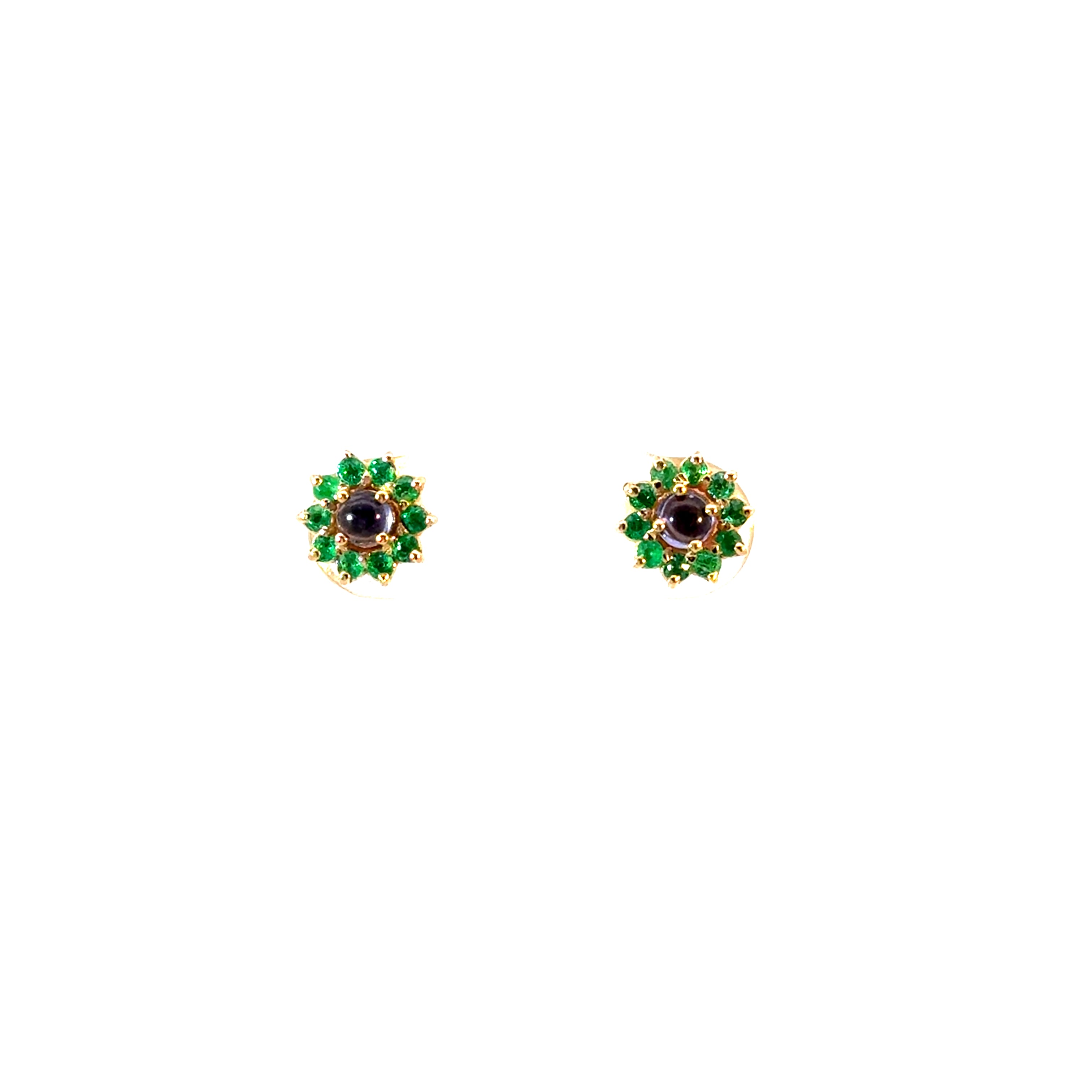 Aretes flora iolita cabuchón con esmeraldas 7,5mm