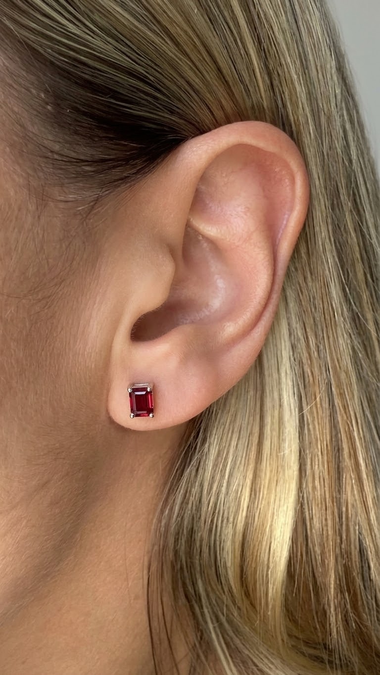 Aretes rubíes octogonal OA
