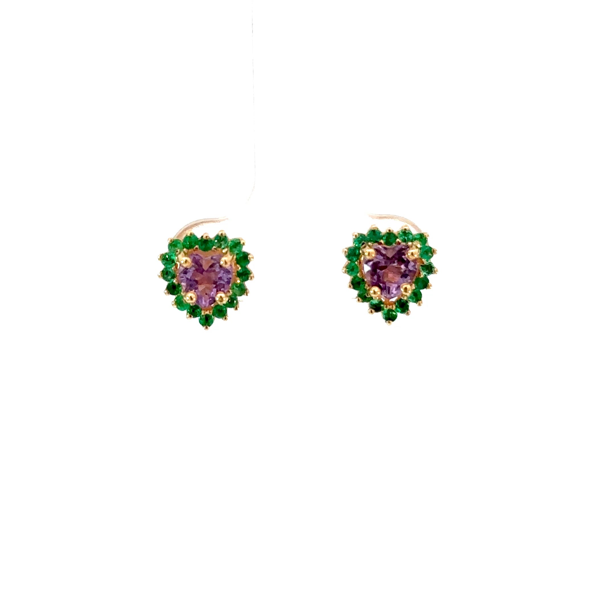 Aretes Camelia amatista con esmeraldas 8mm