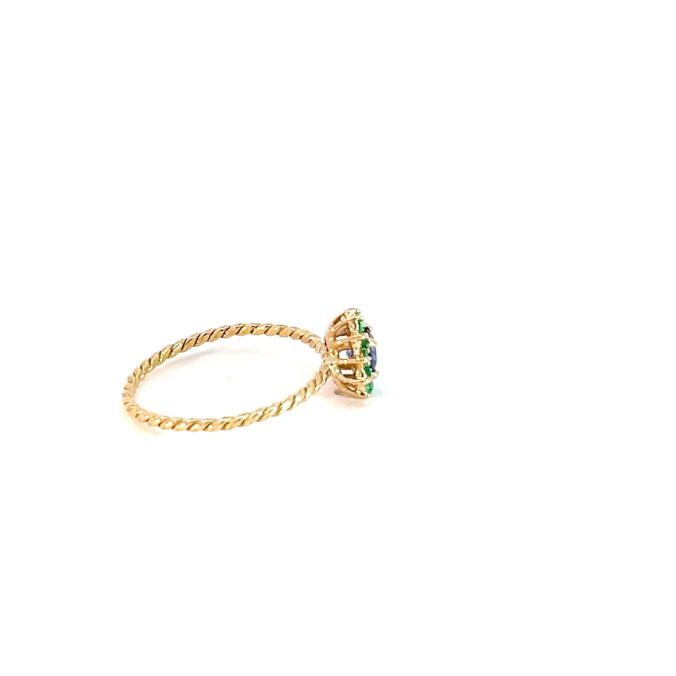 Anillo Flora zafiro azul y esmeraldas