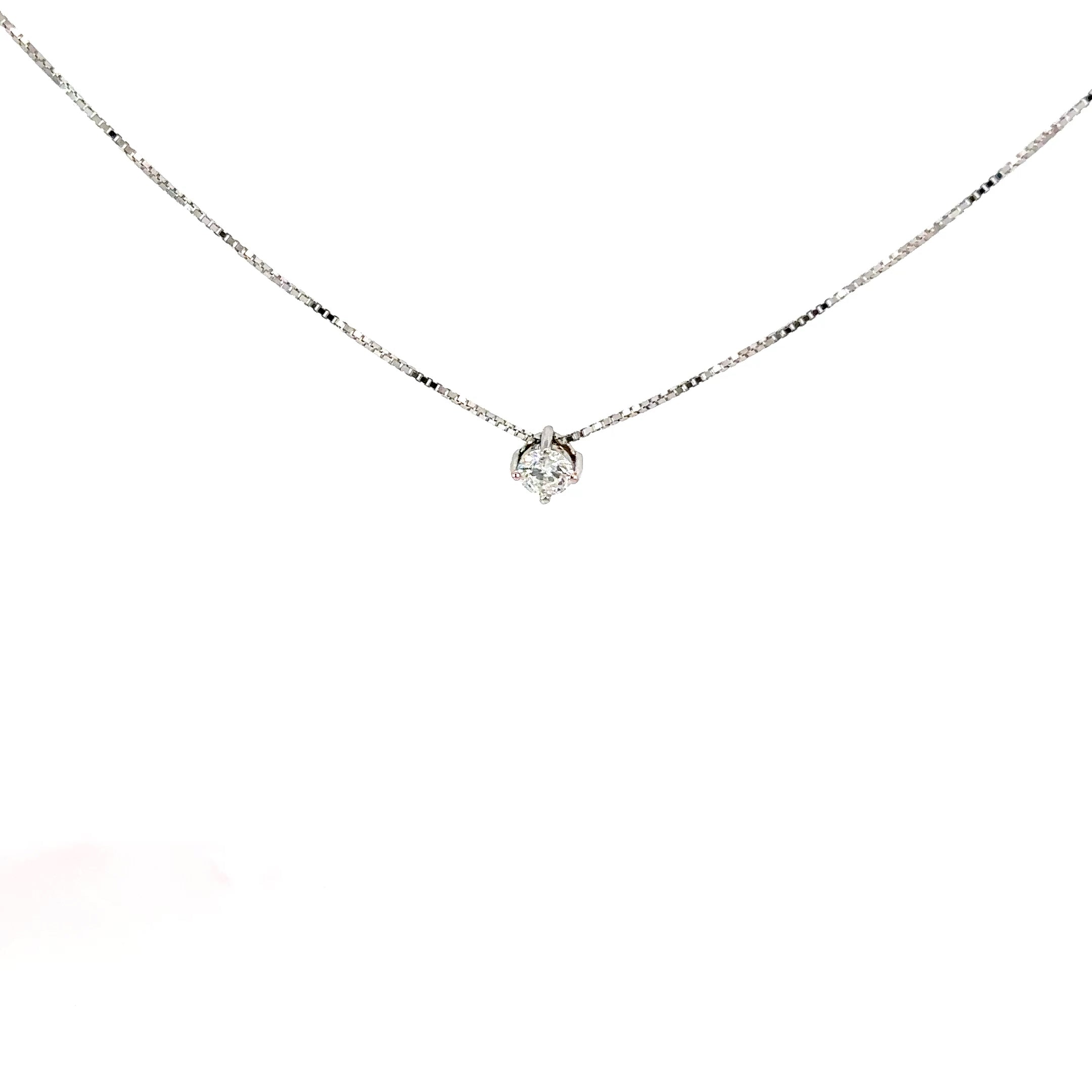 Collar Cadena veneciana Solitario Diamante punto de luz redondo  0,19cts- oro Blanco