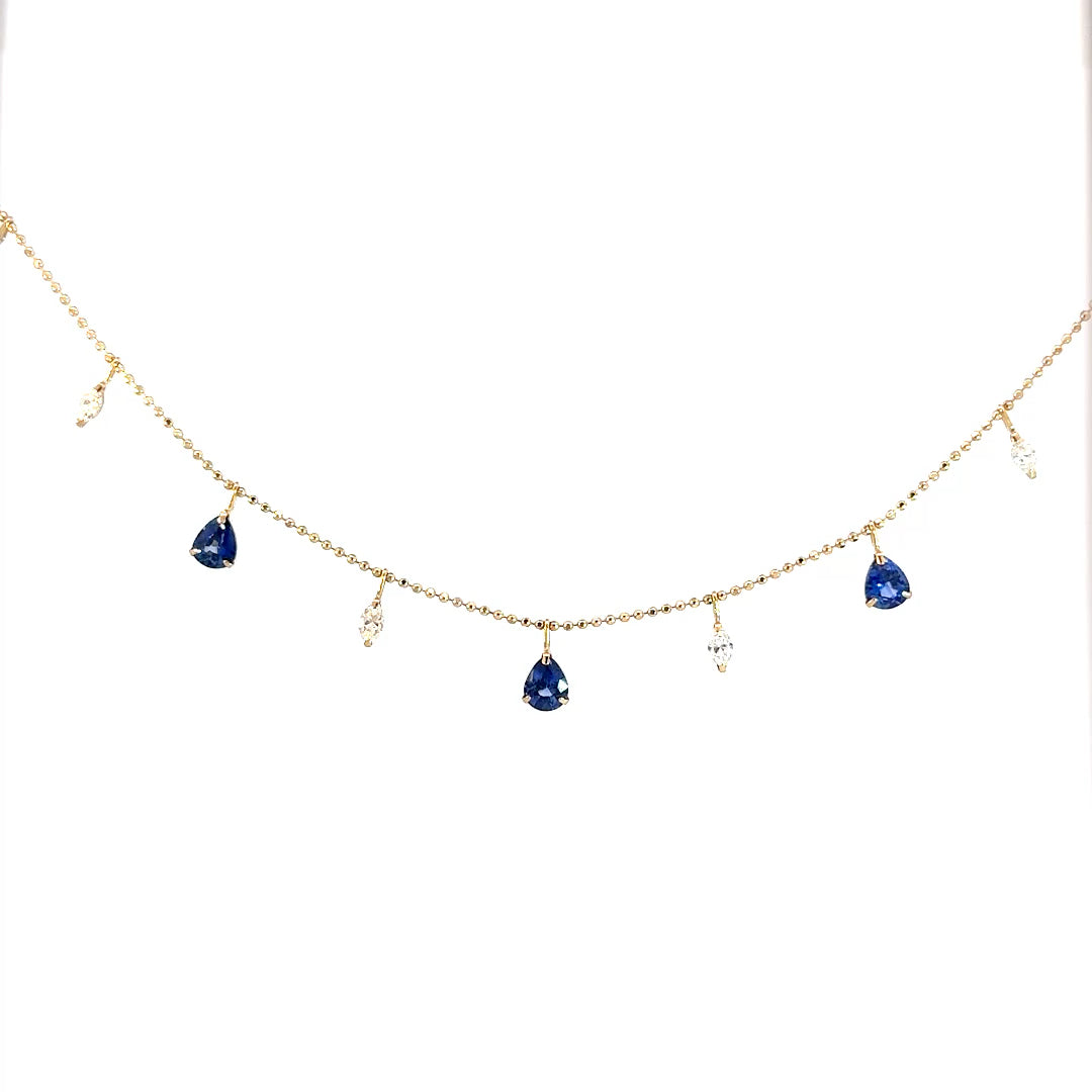 Collar lluvia zafiro gota con diamantes