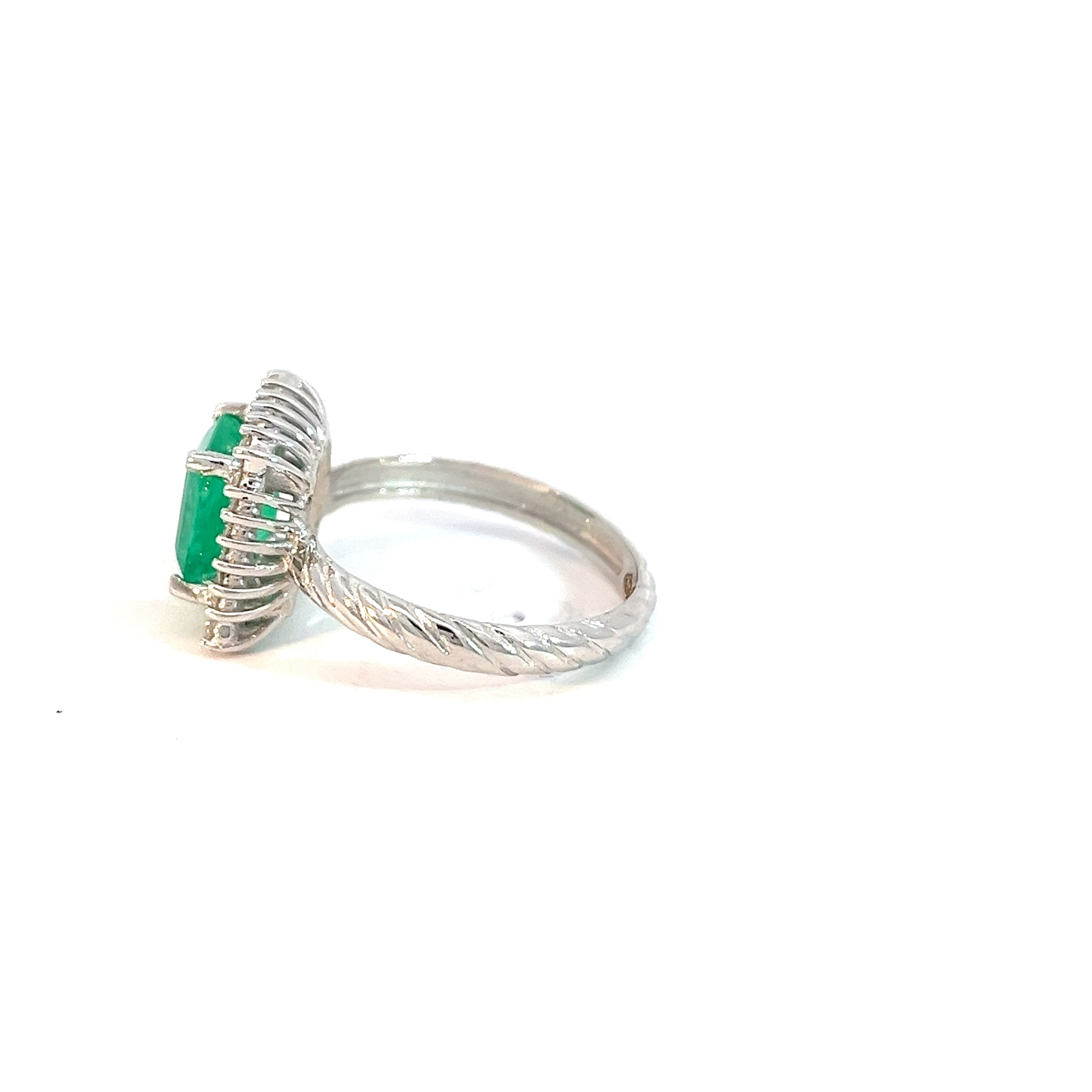 Anillo Esmeralda cluster diamantes - Oro Blanco