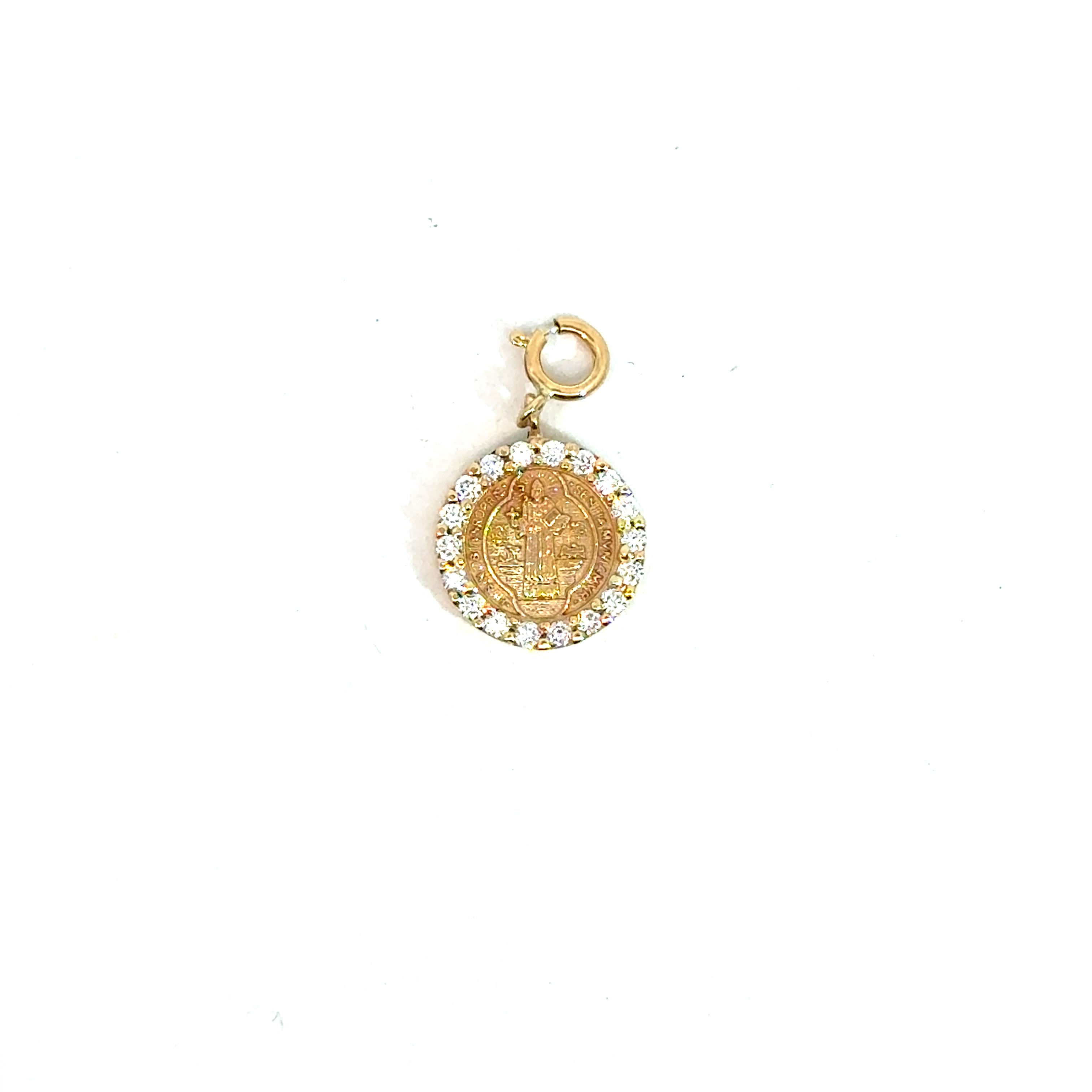 Dije medalla San Benito 11mm en diamantes