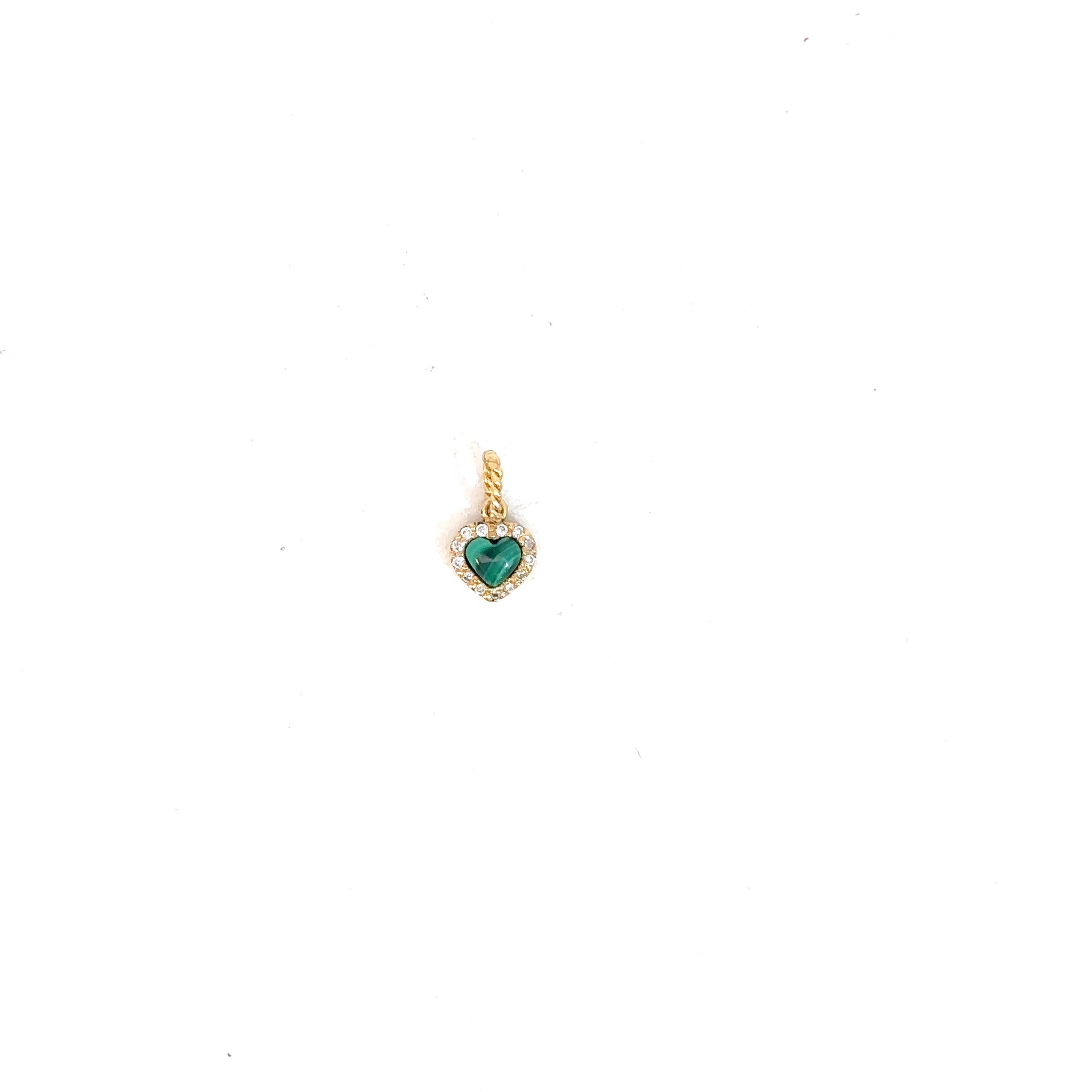 Dije malaquita corazón y diamantes 9mm