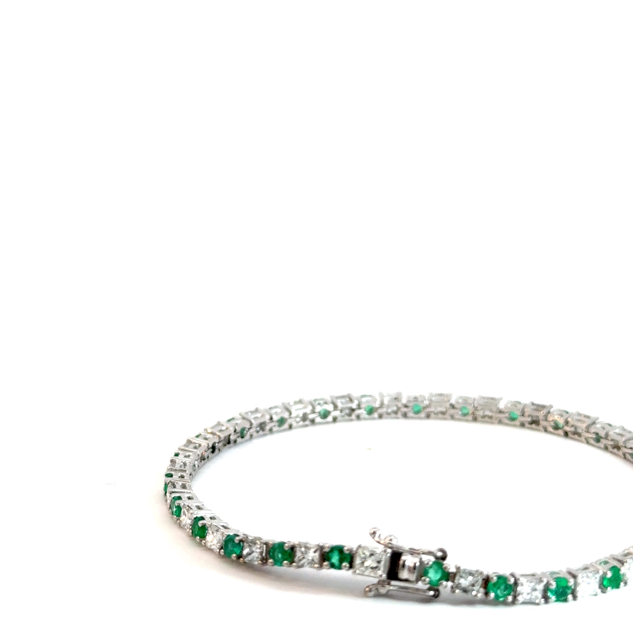 Pulsera Esmeraldas Redondas con Diamantes Princesa Oro Blanco