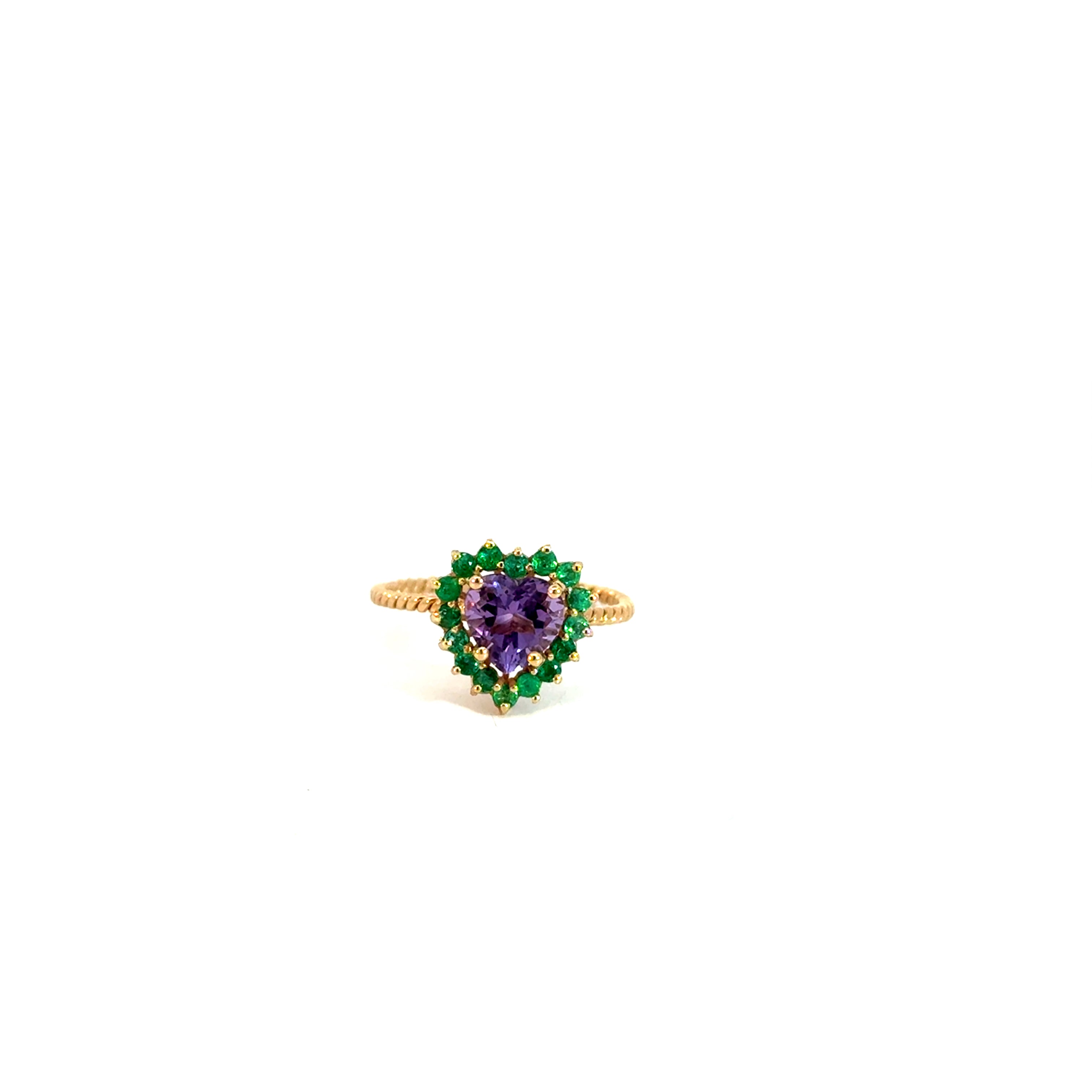 Anillo Camelia amatista con esmeraldas 11mm
