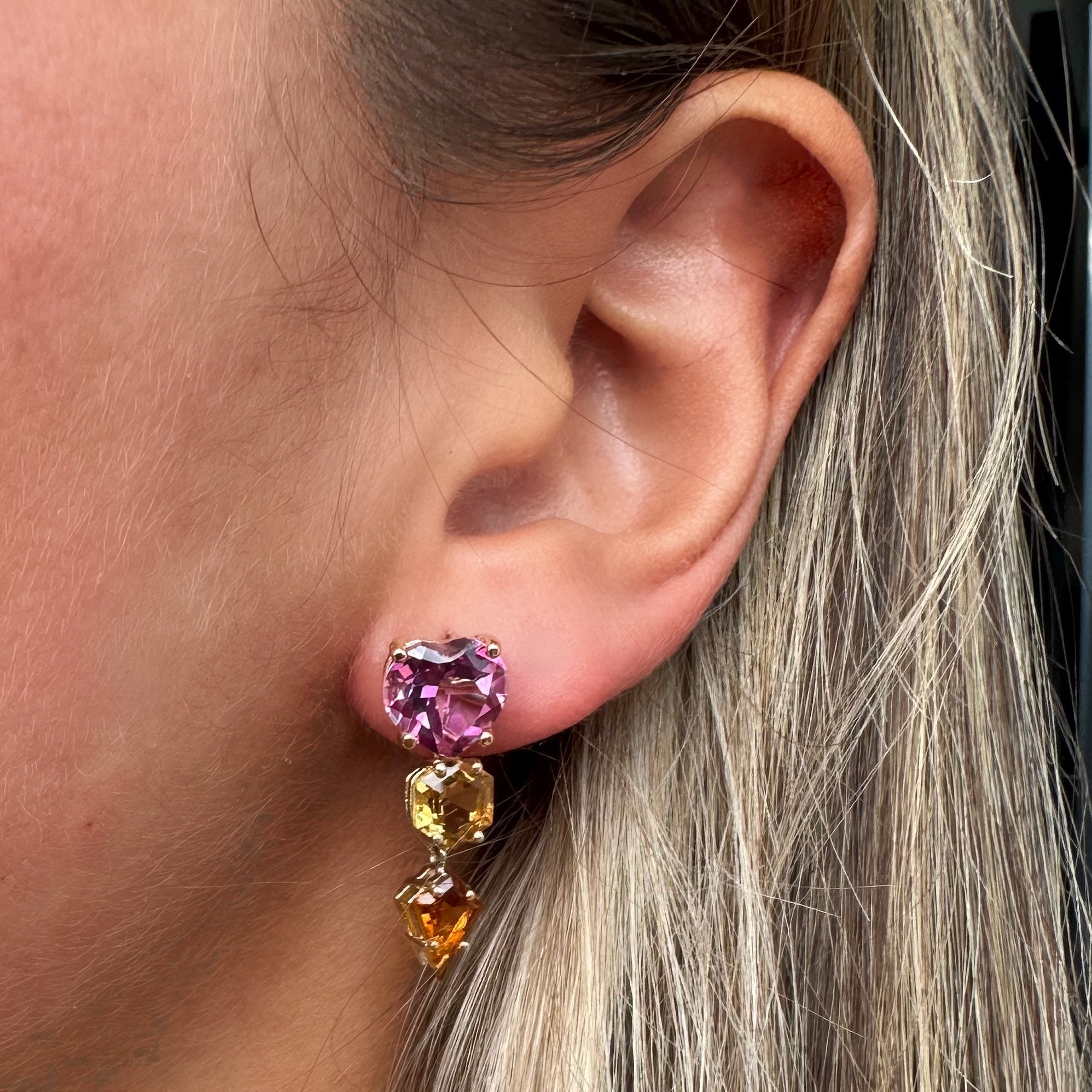 Aretes Cometa Topacio Rosa y citrinos