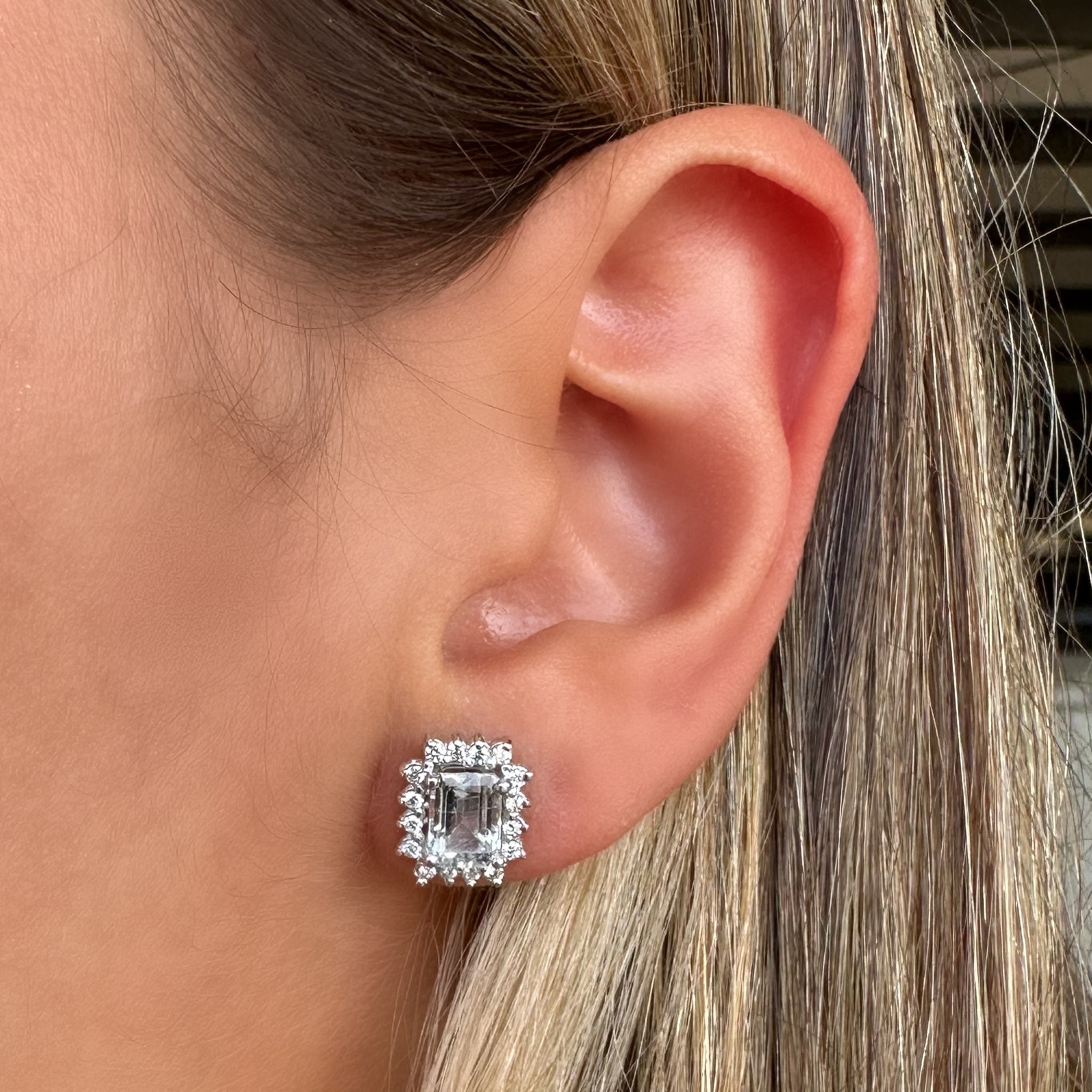 Aretes Aguamarina cluster en diamantes - Oro blanco